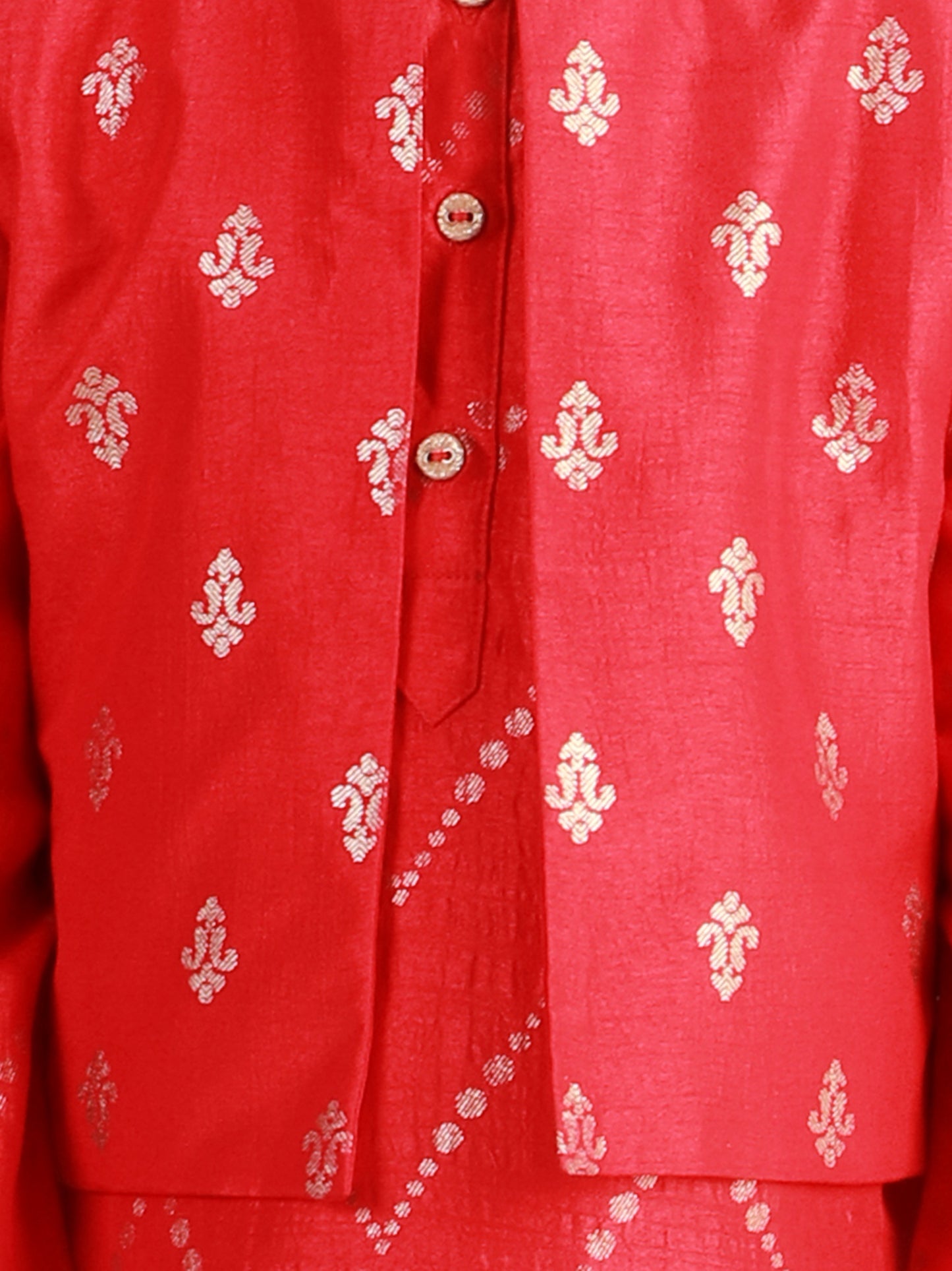 Boy - Red Kurta Pyjama Jacket Set Raw Silk