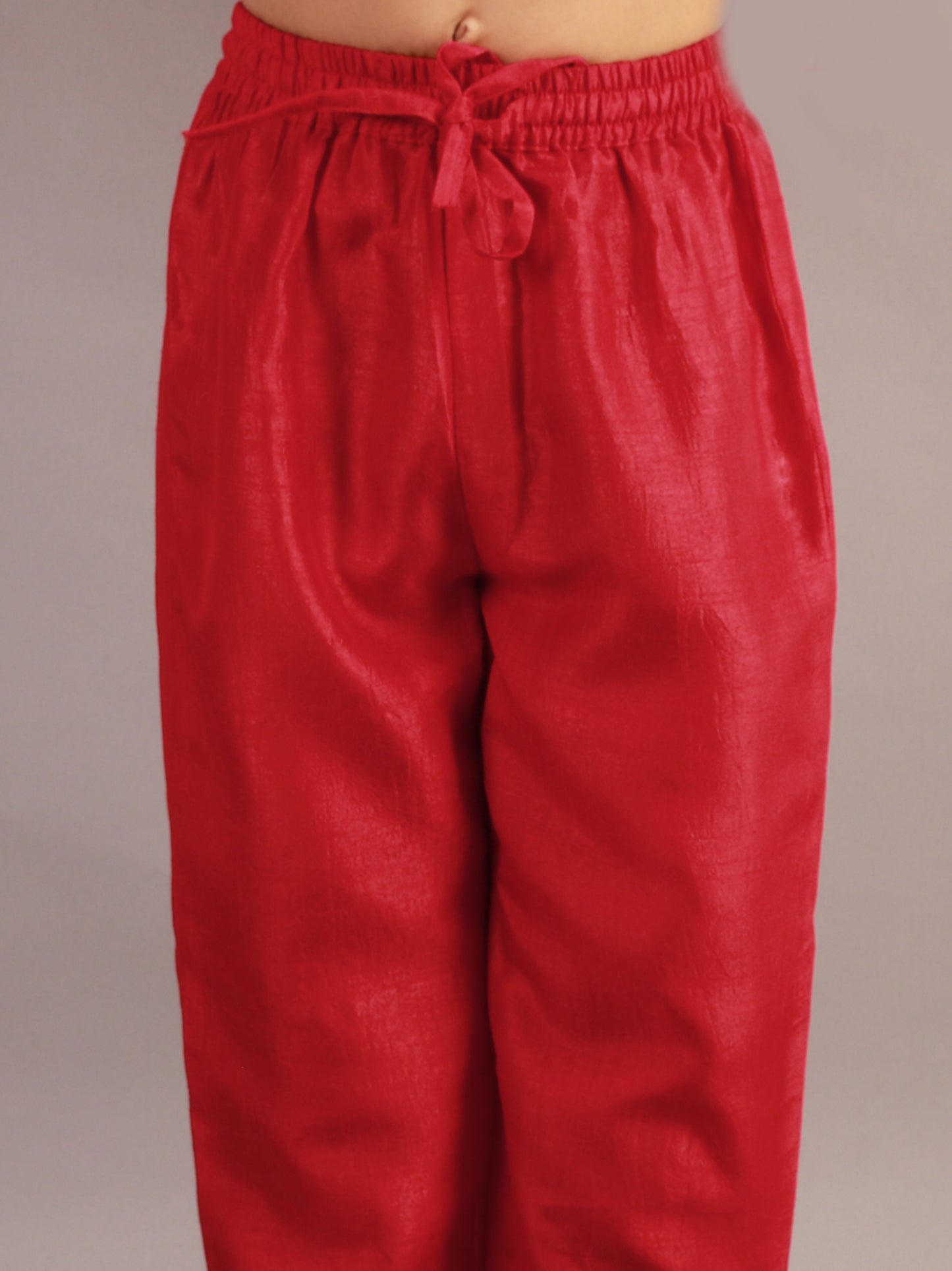 Boy - Red Kurta Pyjama Jacket Set Raw Silk