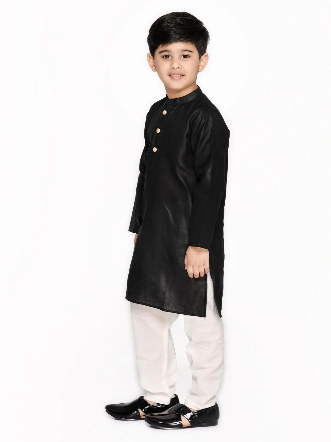 Boy - Black Kurta Cotton Blend with White Pyjama