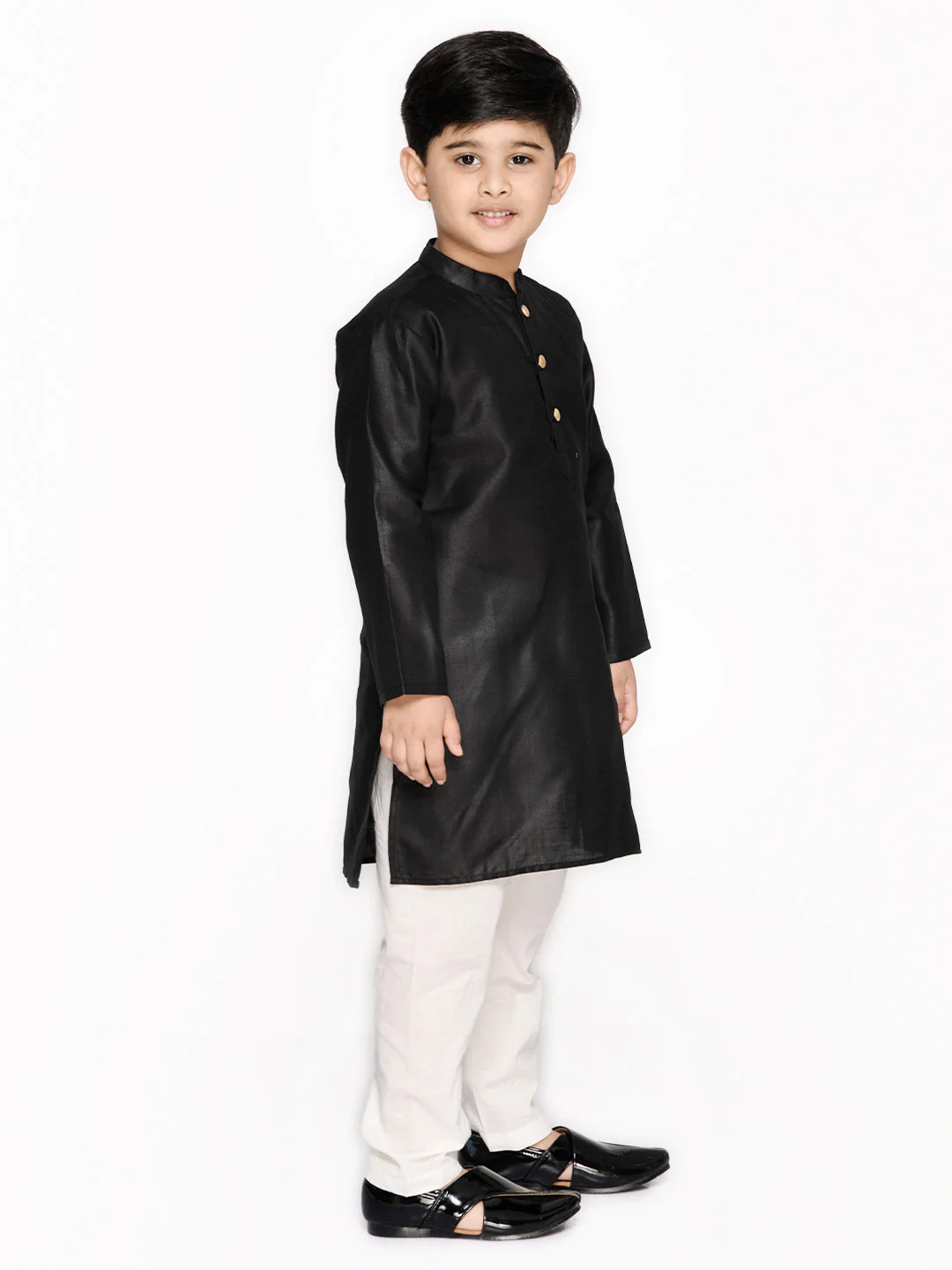 Boy - Black Kurta Cotton Blend with White Pyjama