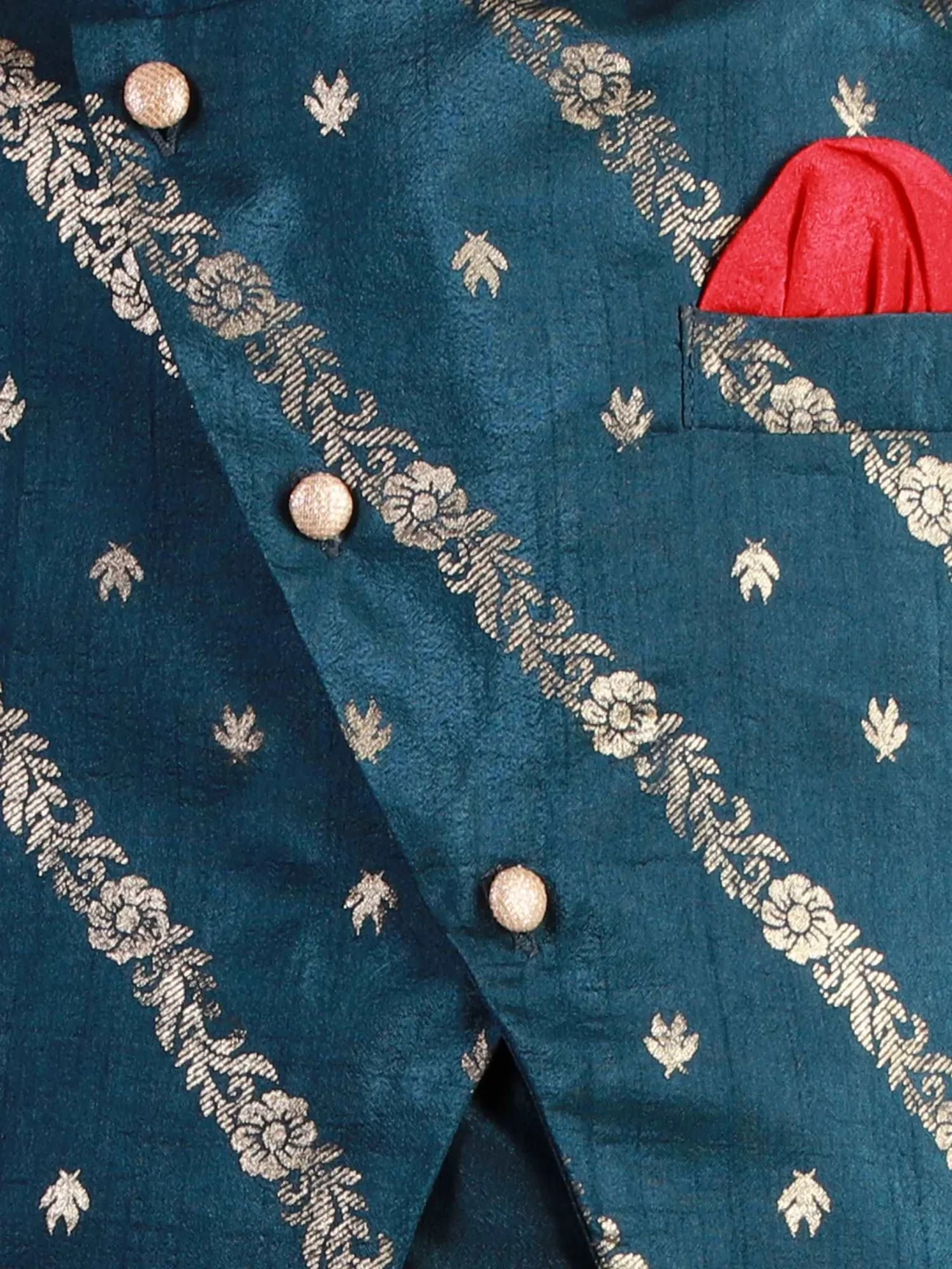 Boy - Blue Raw Silk Kurta Pyjama Jacket