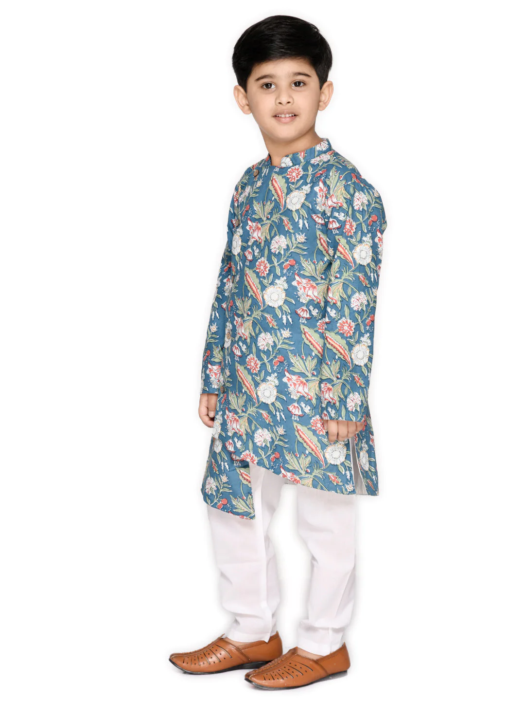 Boy - Blue Achkan Style Cotton Kurta Set