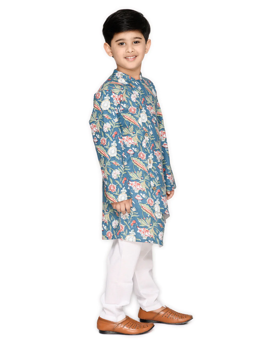 Boy - Blue Achkan Style Cotton Kurta Set
