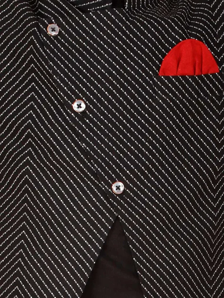 Boy Black Cotton Kurta Pyjama & Jacket