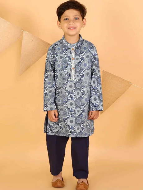 Boy Blue Printed cotton Kurta & Pyjama