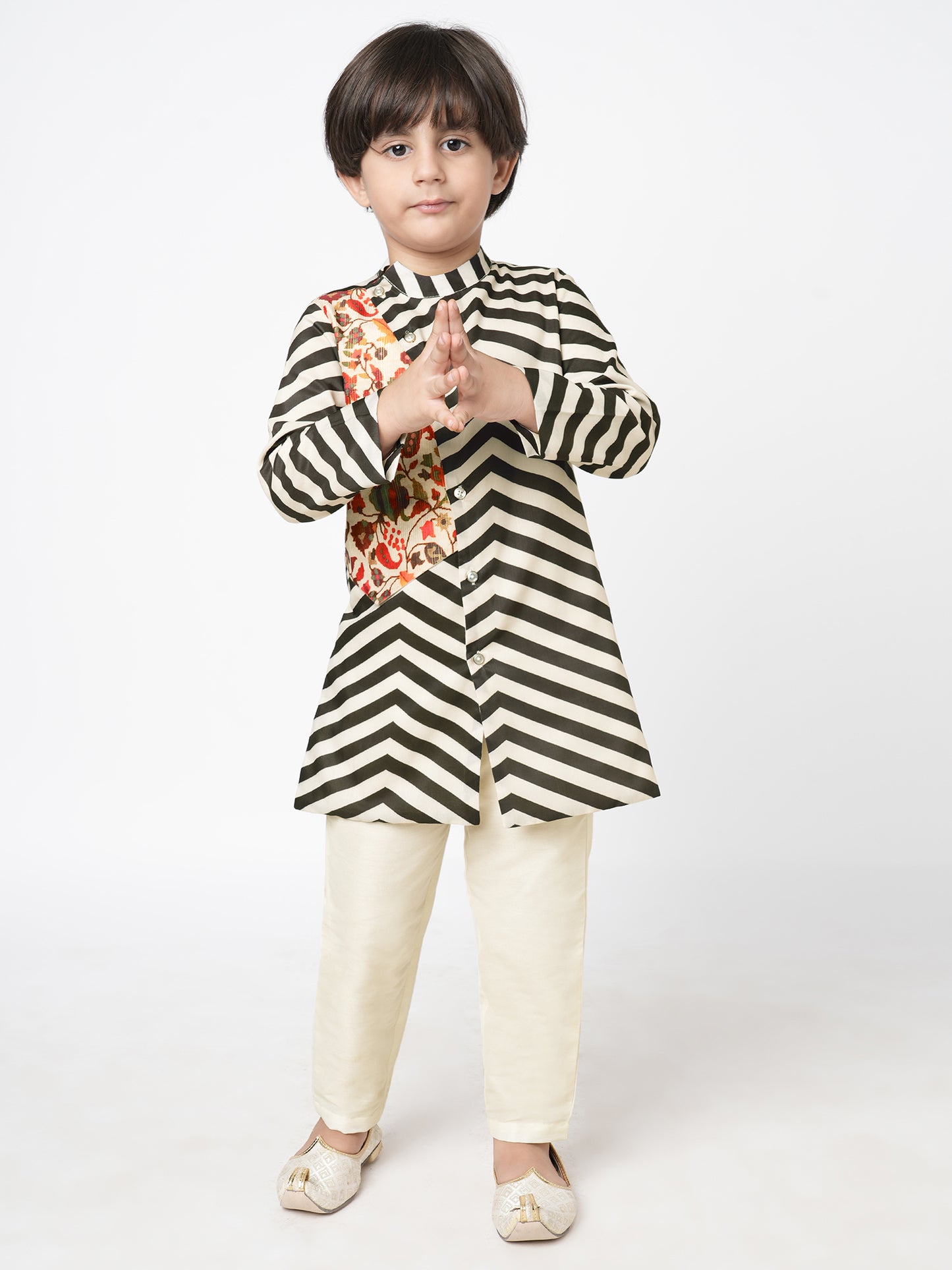 Boy - Kurta & Bottom - Black Chromatic Print