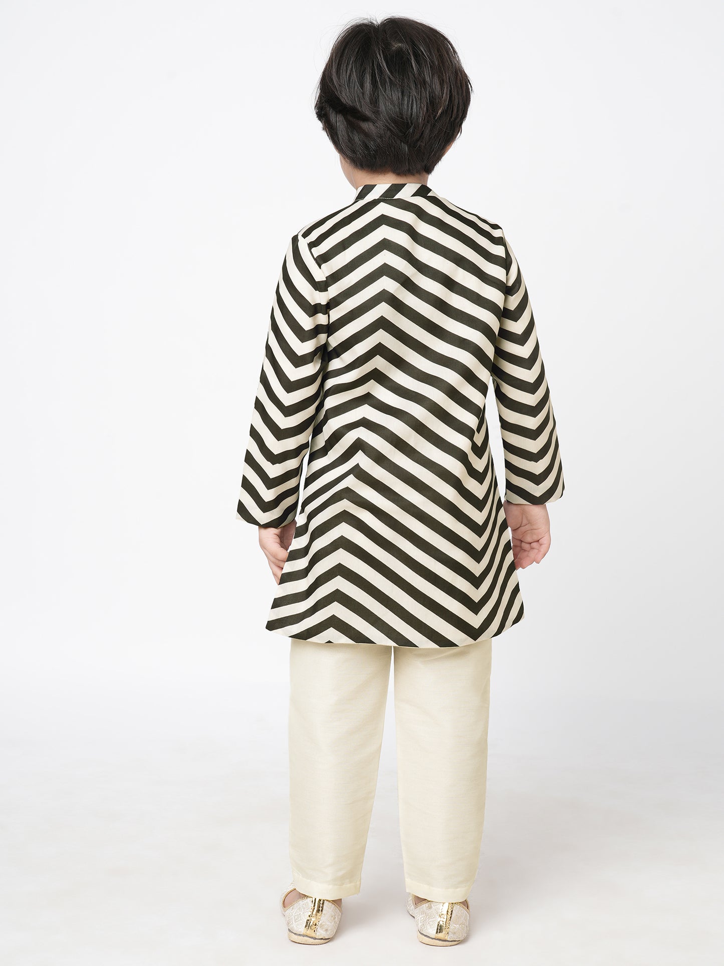 Boy - Kurta & Bottom - Black Chromatic Print