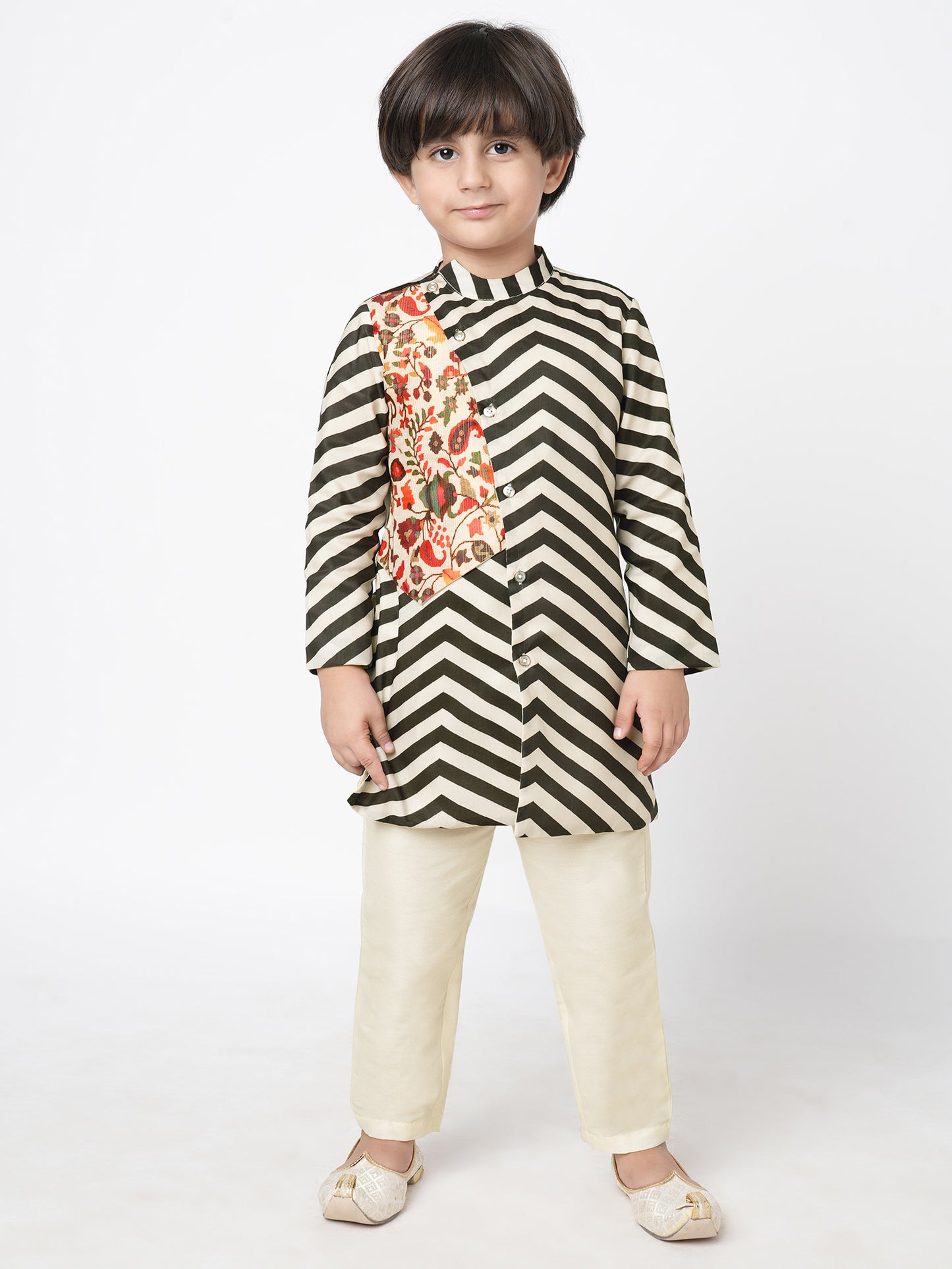 Boy - Kurta & Bottom - Black Chromatic Print