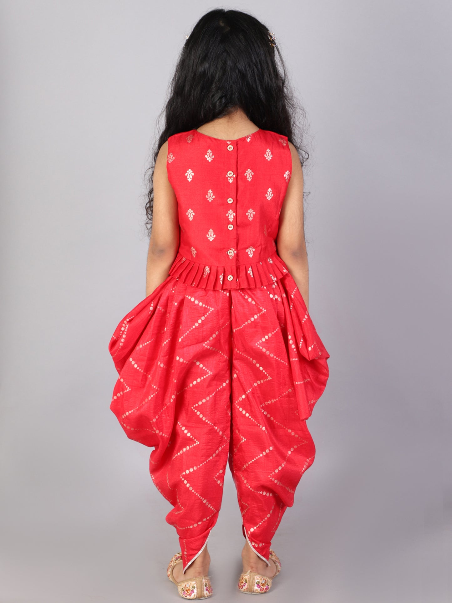 Girl - Red Crop Top with Dhoti Set