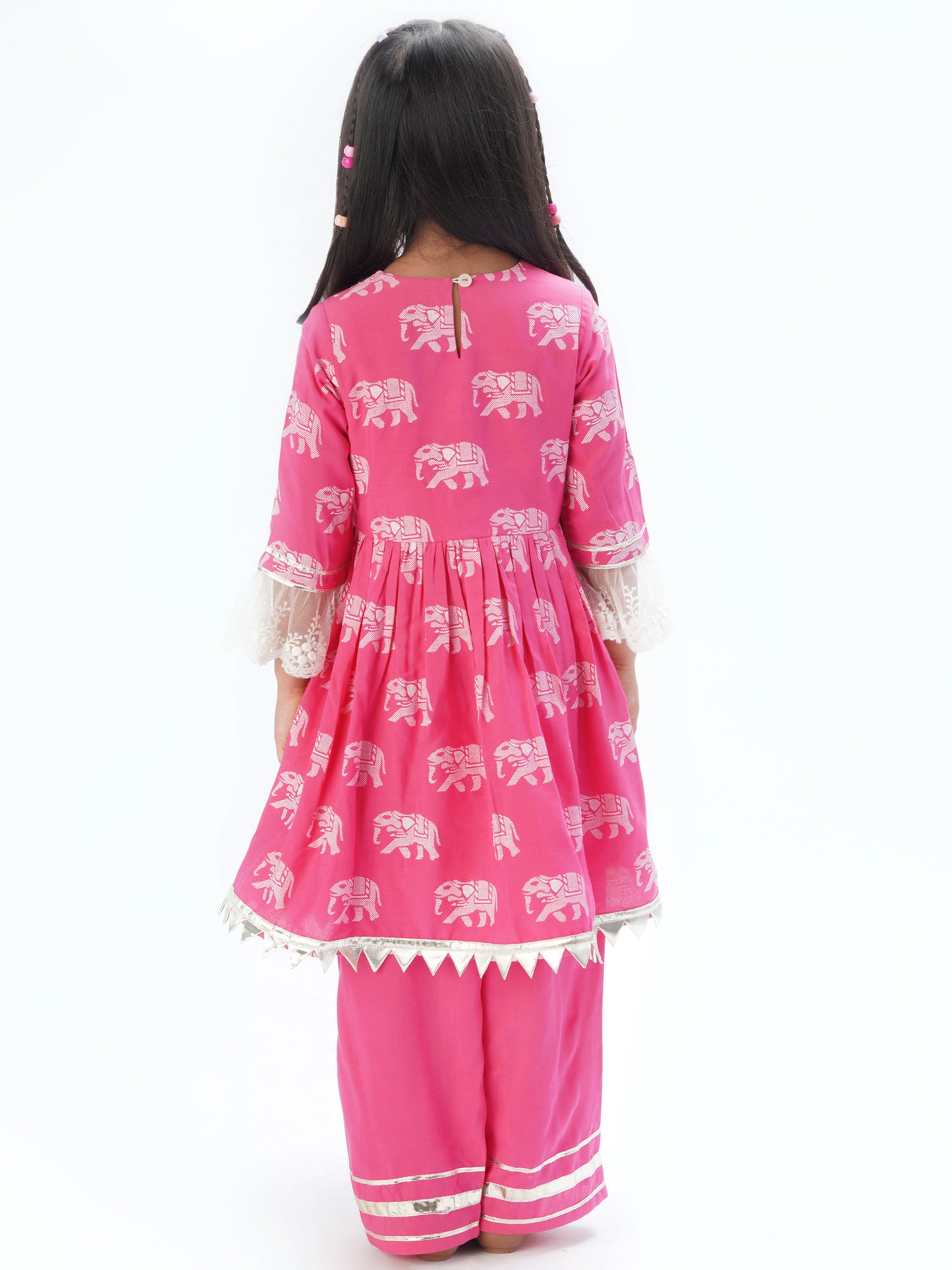 Girl - Pink Kurta with Pant Set Elephant print