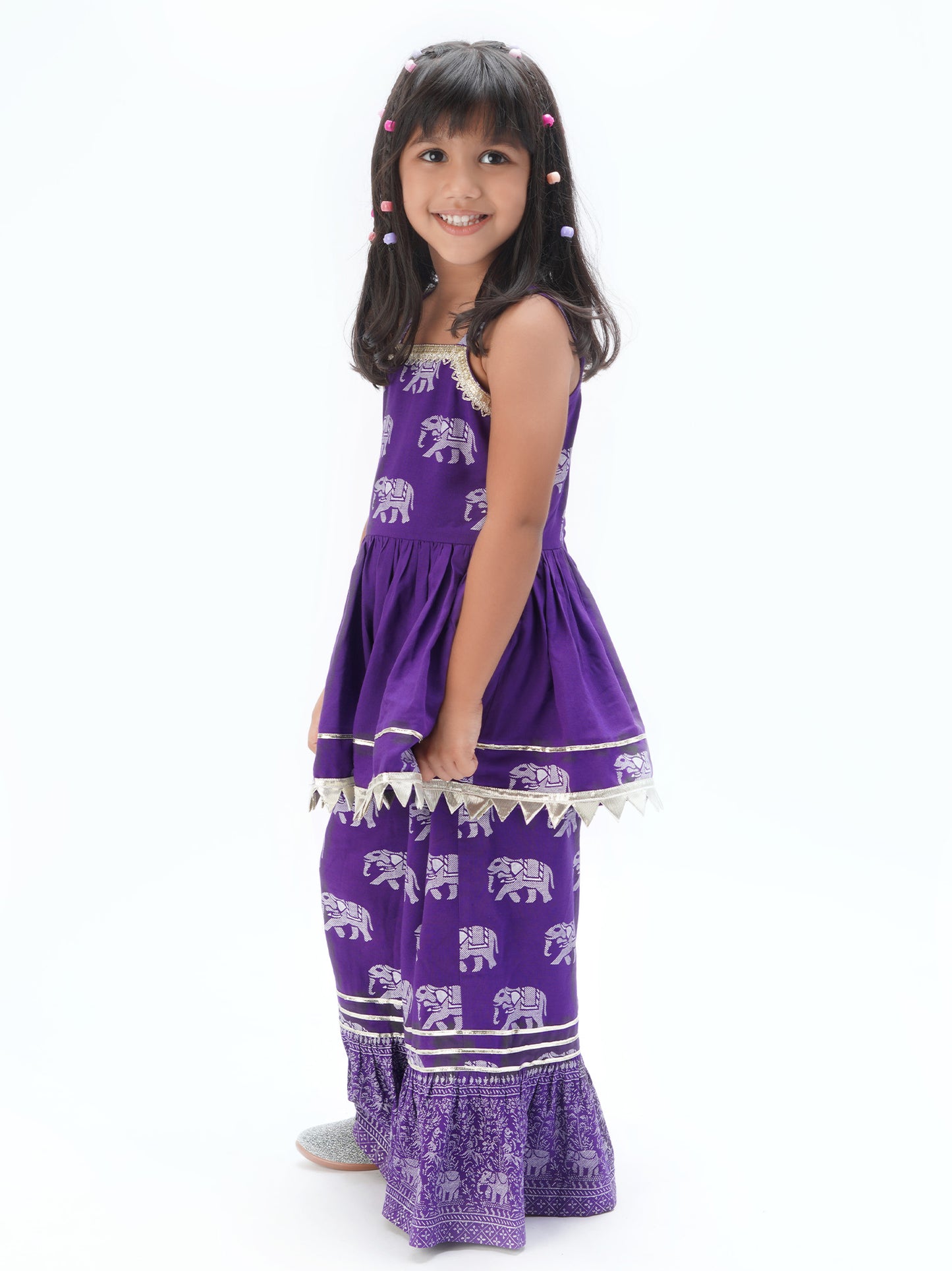 Girl - Purple Kurta & Sharara Elephant Print