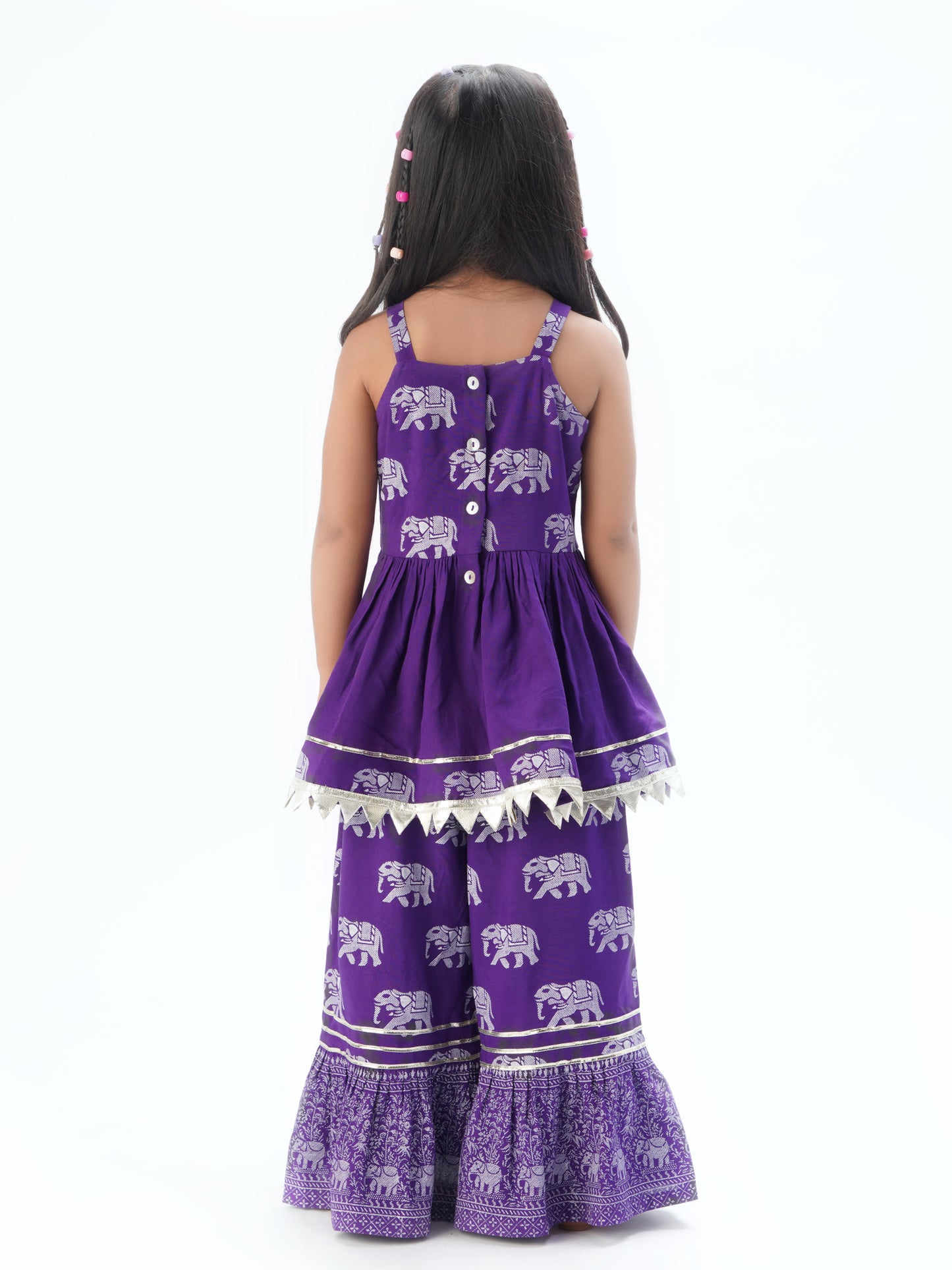 Girl - Purple Kurta & Sharara Elephant Print