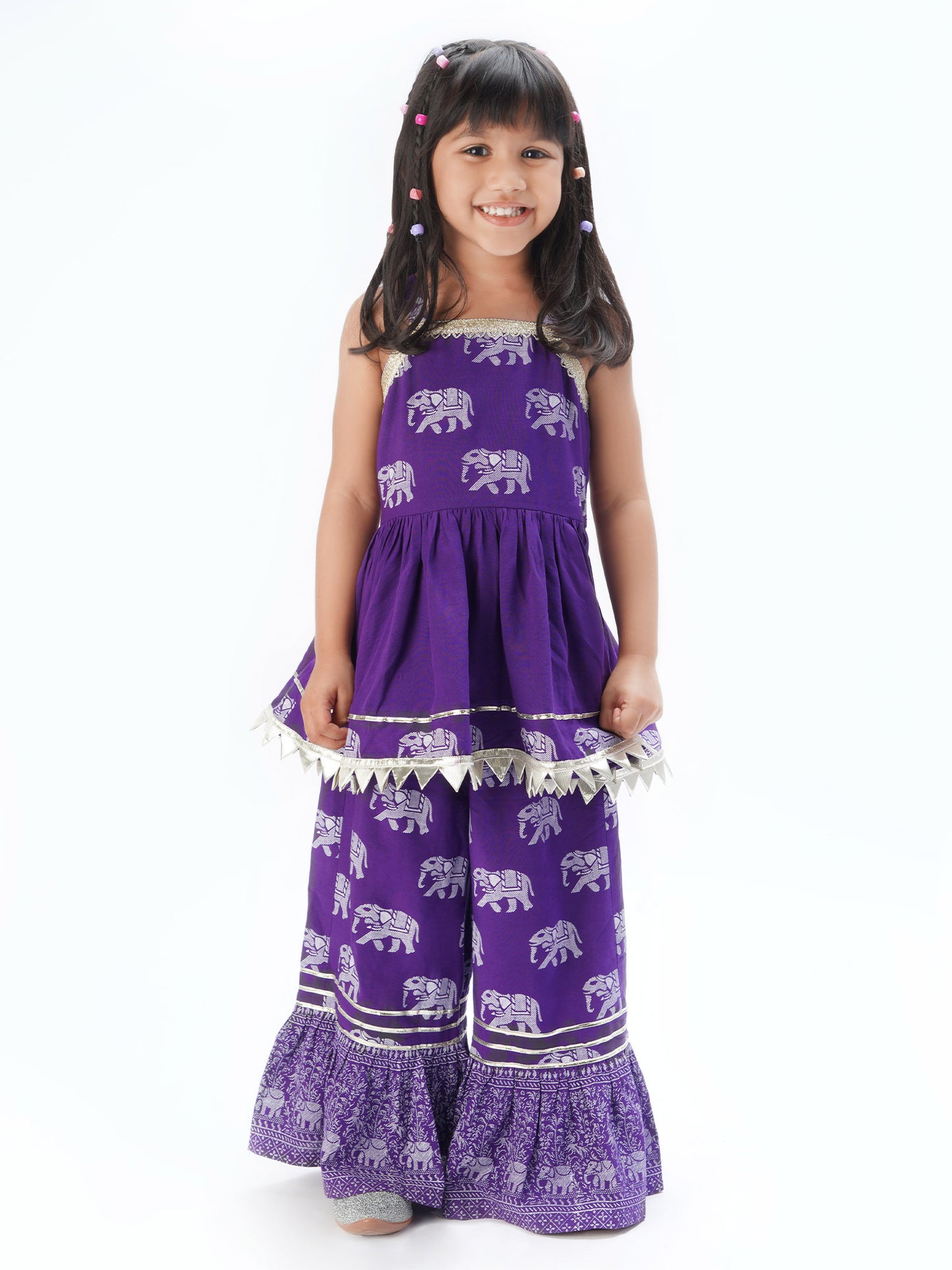 Girl - Purple Kurta & Sharara Elephant Print