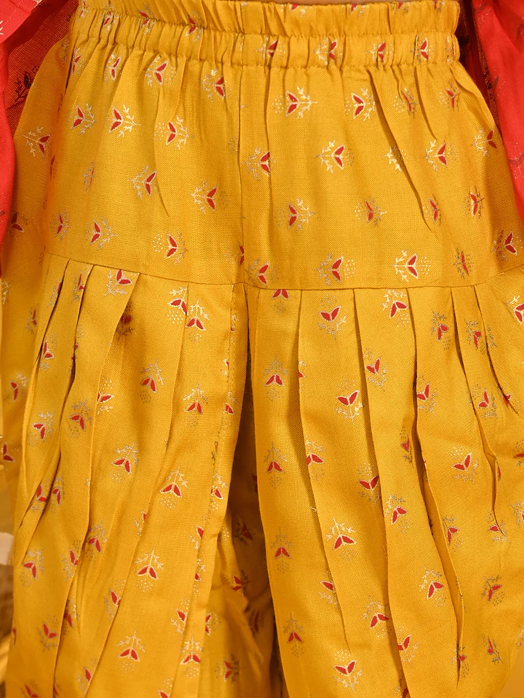Girl - Red Cotton top with Mustard Dhoti