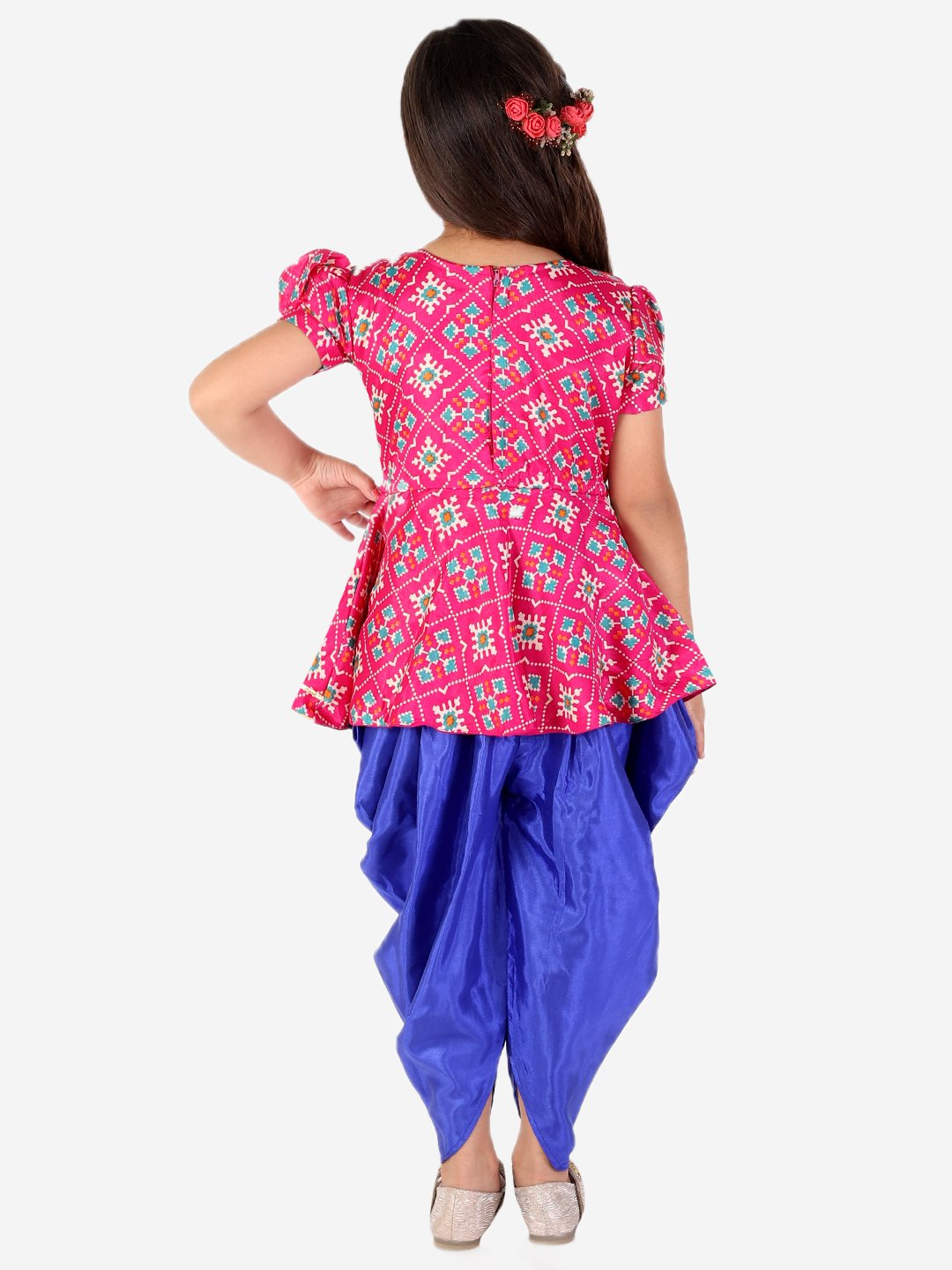 Girl - Pink & Blue Kurta with Dhoti Set