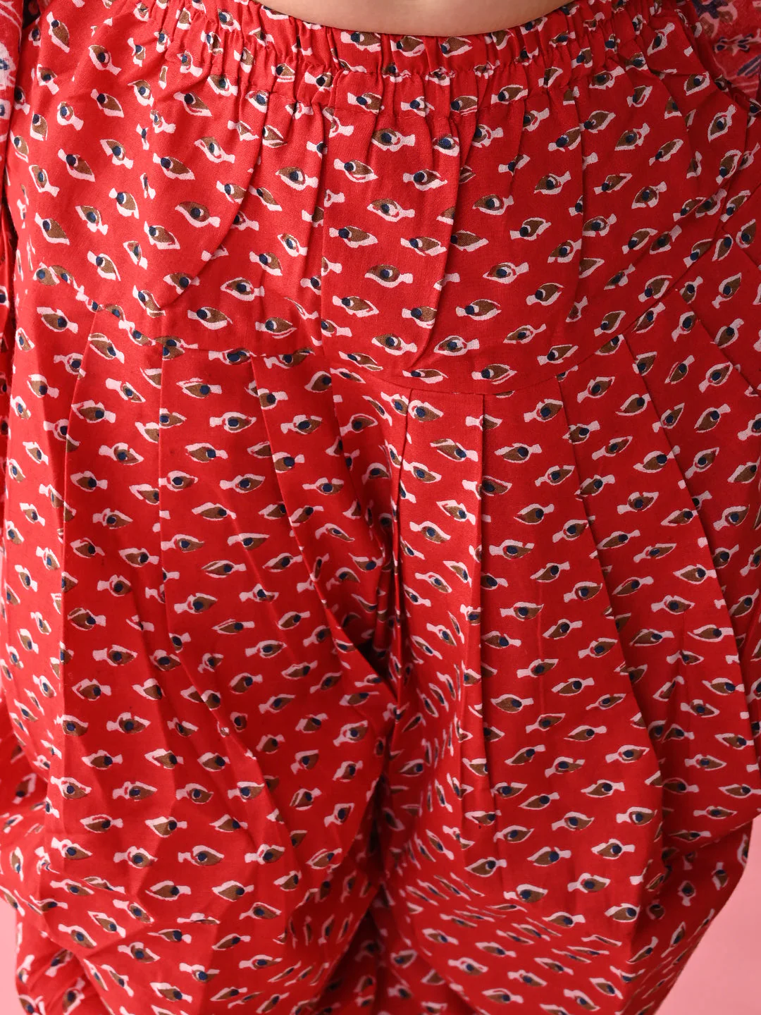 Girl - Red Bandhni Printed Kurta & Dhoti