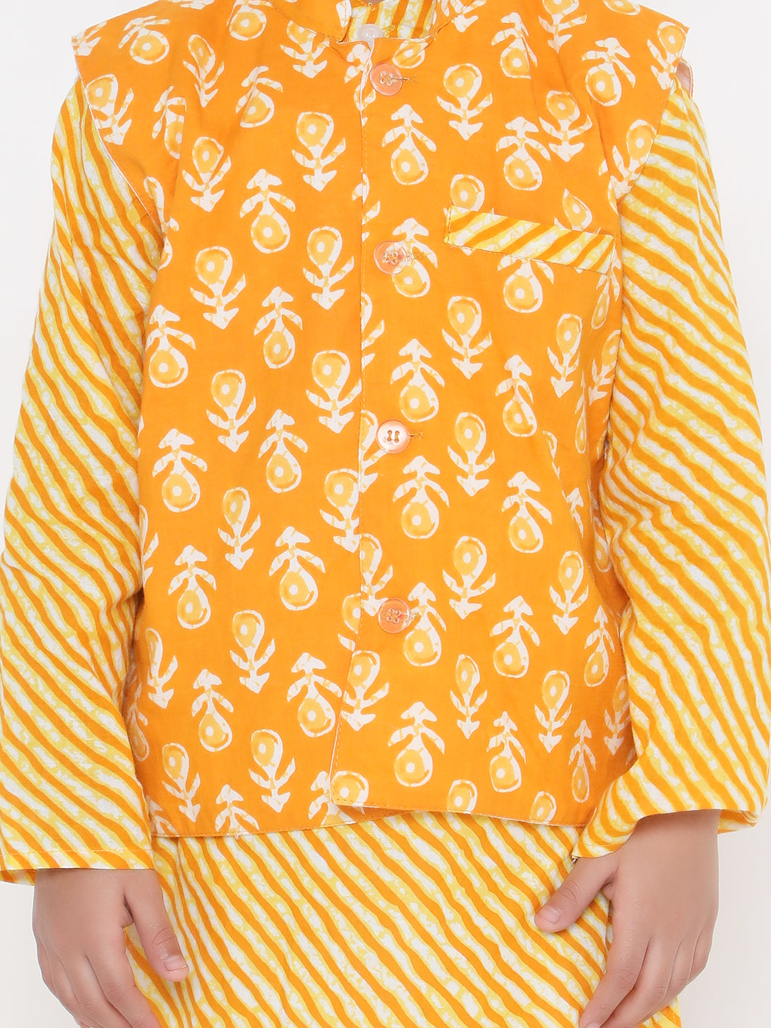 Boy - Yellow Cotton Kurta Pyjama Jacket Set
