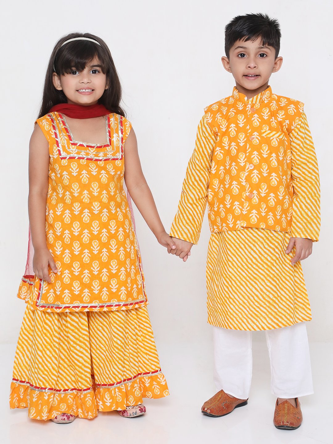 Boy - Yellow Cotton Kurta Pyjama Jacket Set