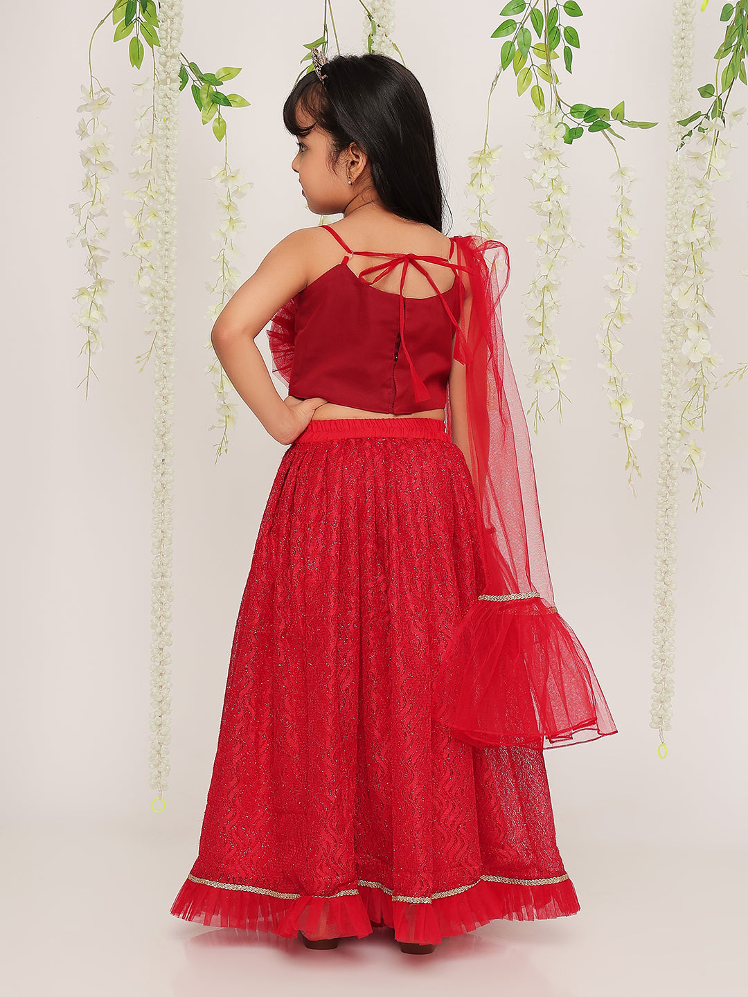 Girl - Red Net Lehanga with Cotton Lining