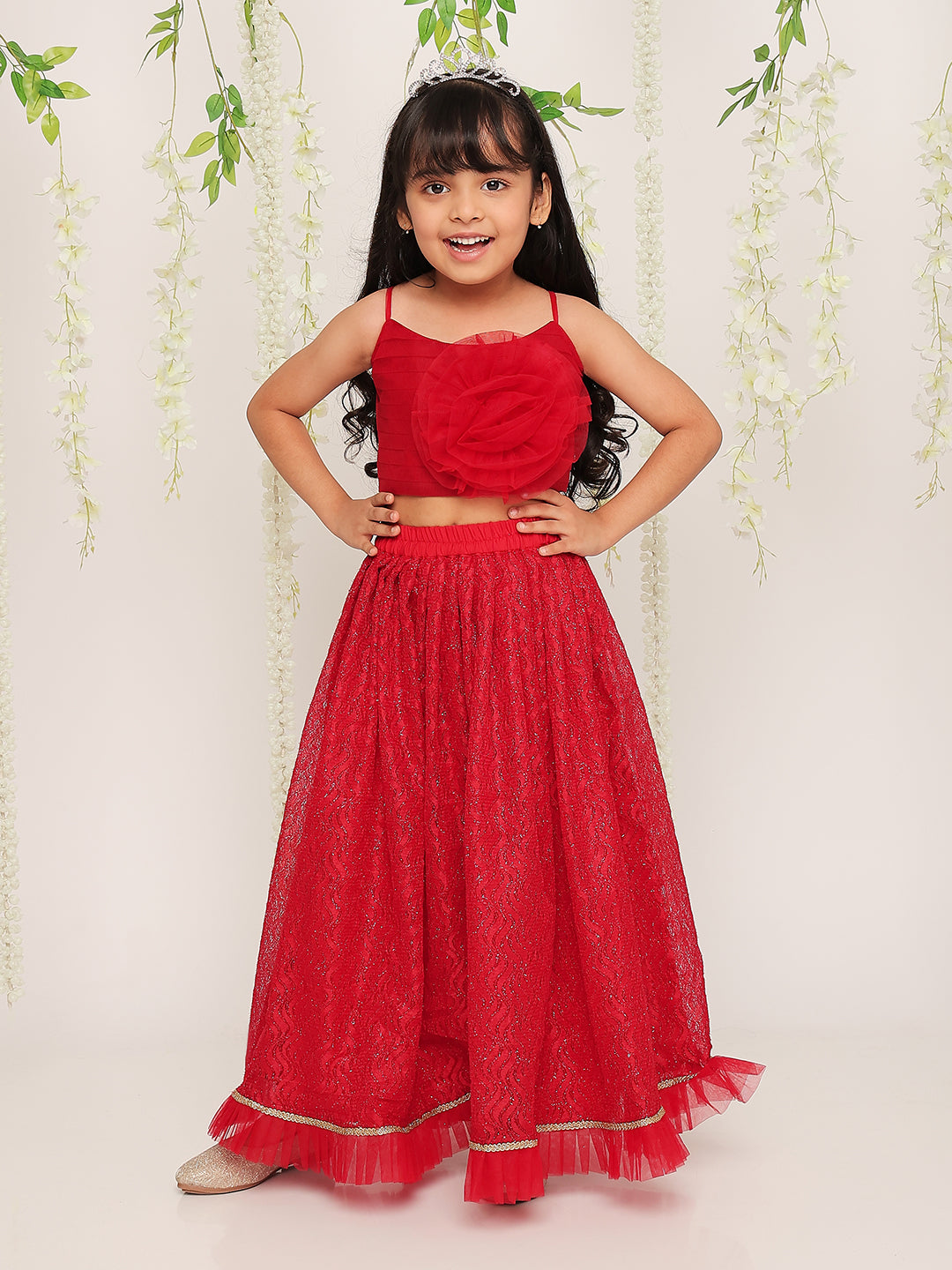 Girl - Red Net Lehanga with Cotton Lining