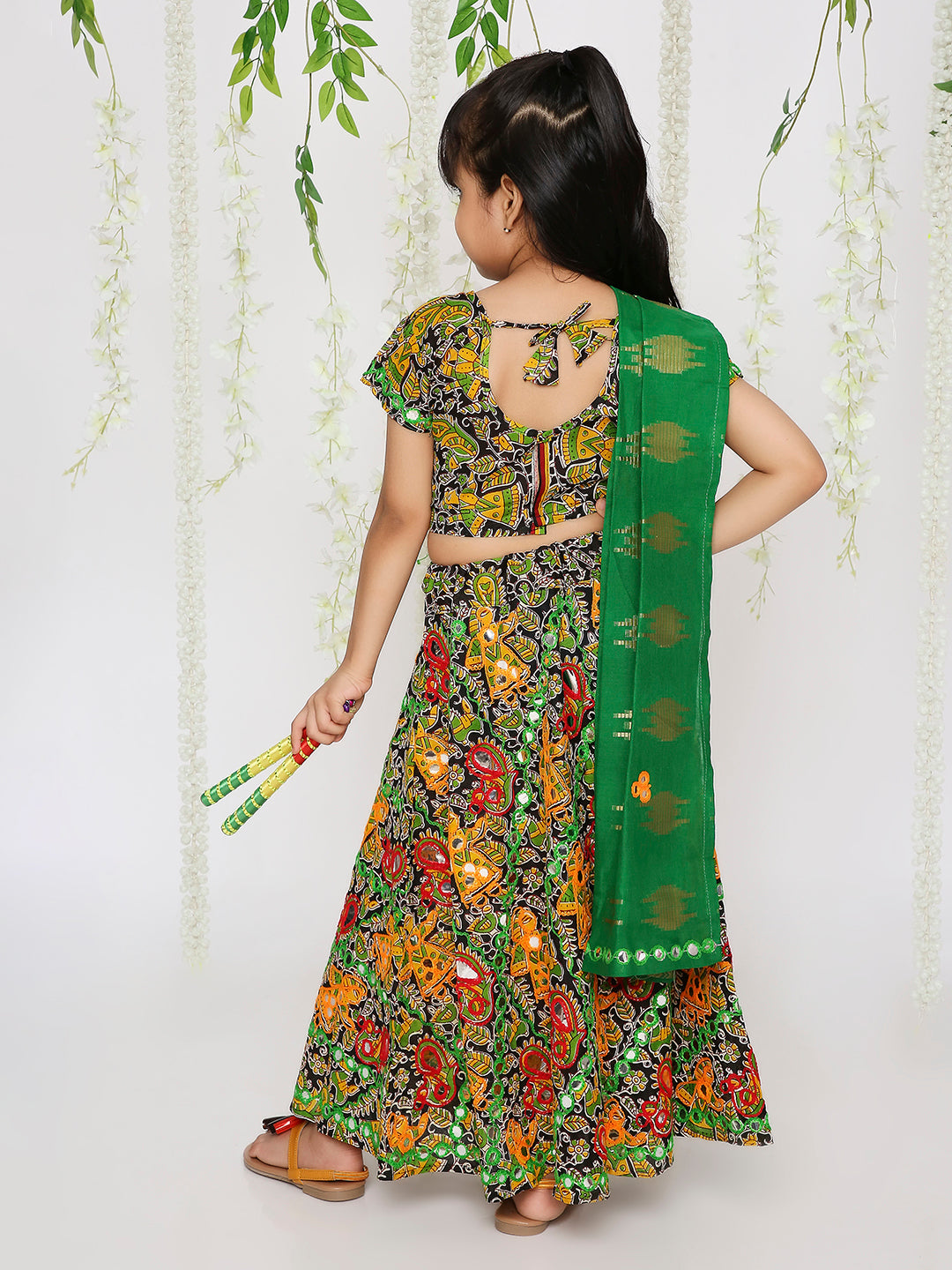 Girl - Green Mirror-work Navratri Lehanga
