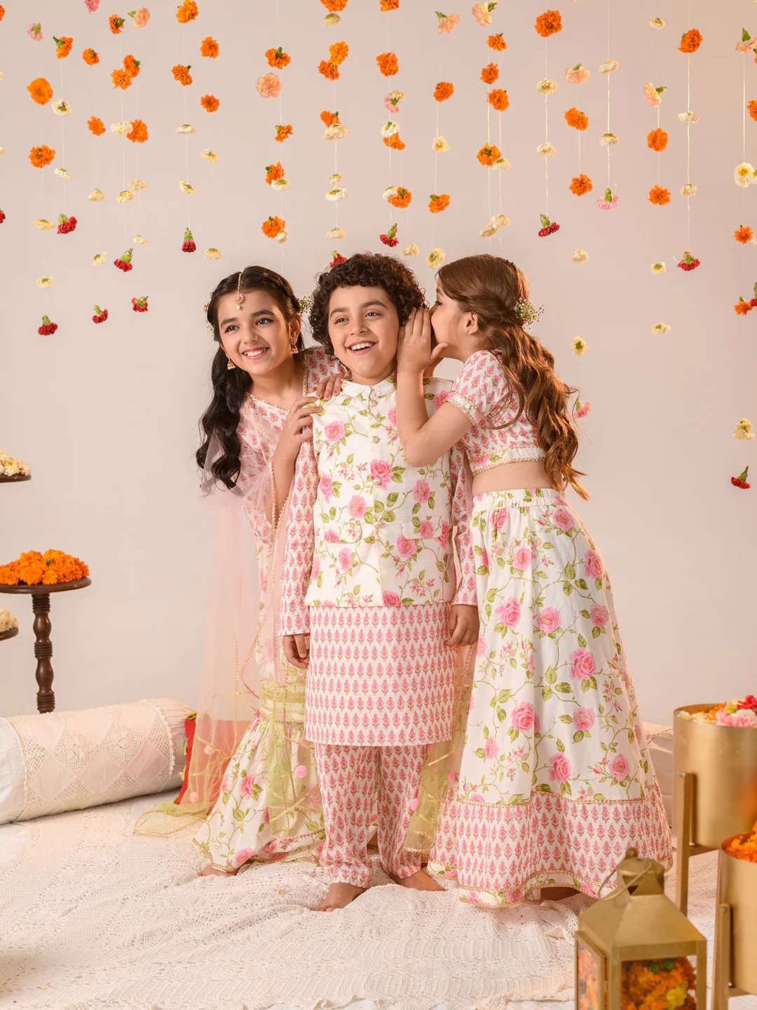 Boy - Offwhite Floral Jacket with Kurta & Pyjama Set