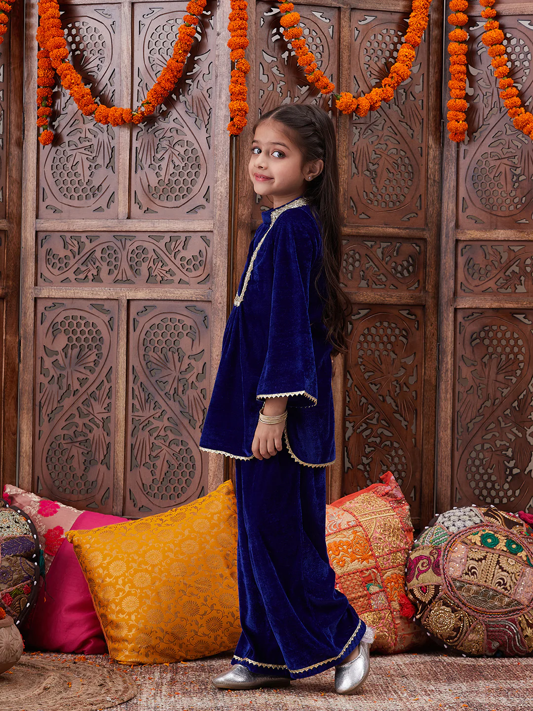 Girl - Blue Velvet Sharara Set