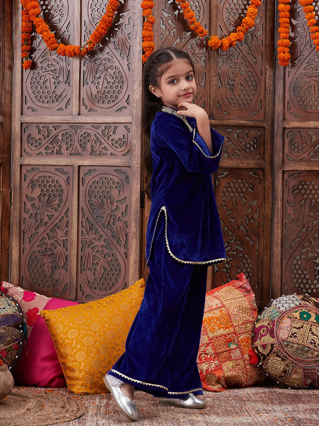 Girl - Blue Velvet Sharara Set