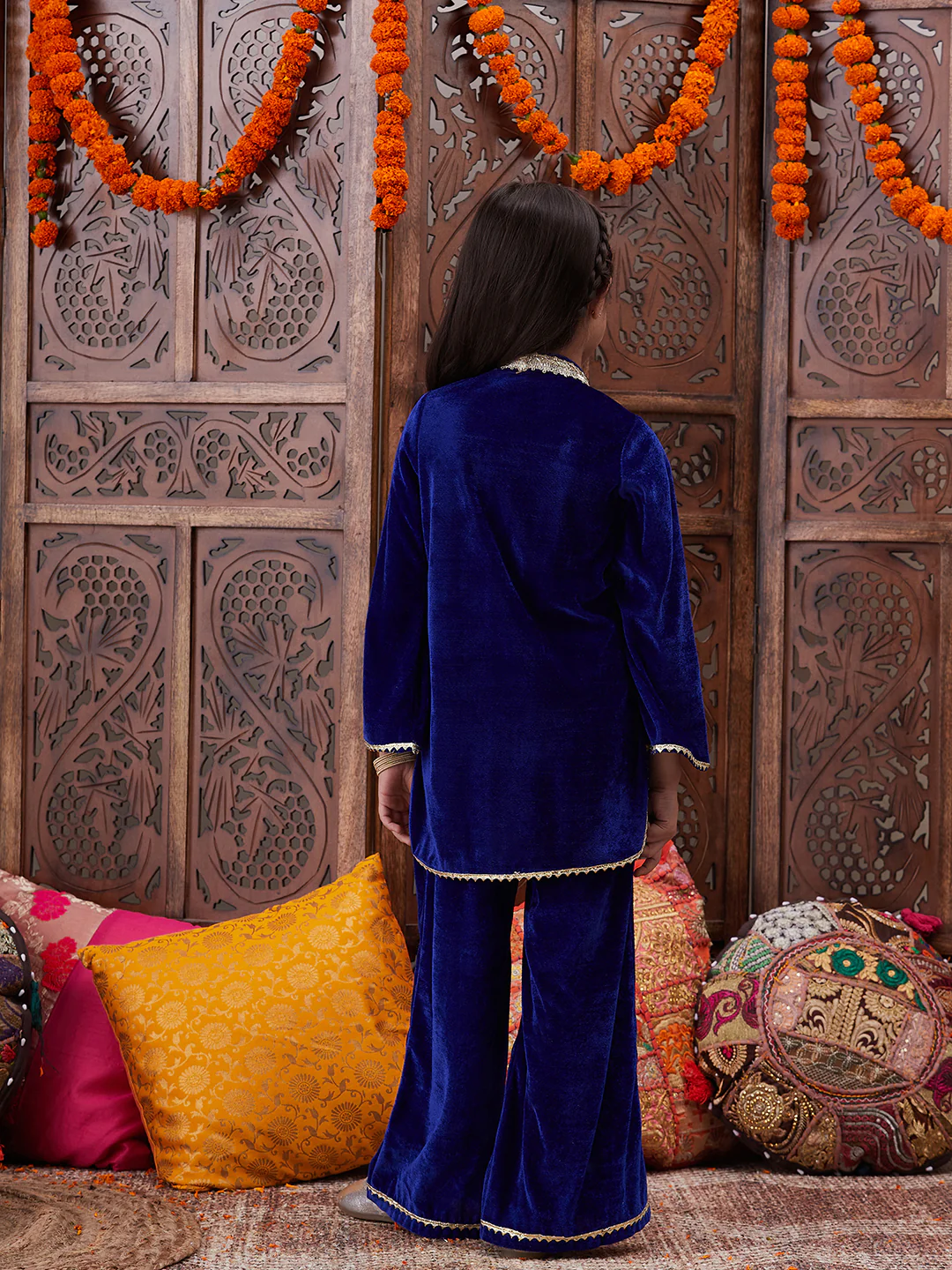Girl - Blue Velvet Sharara Set