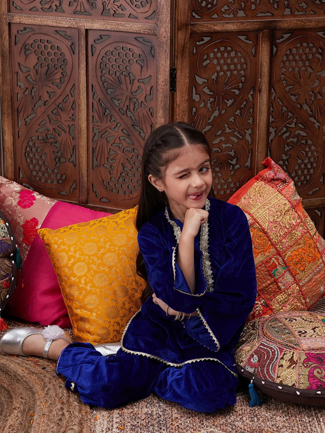 Girl - Blue Velvet Sharara Set