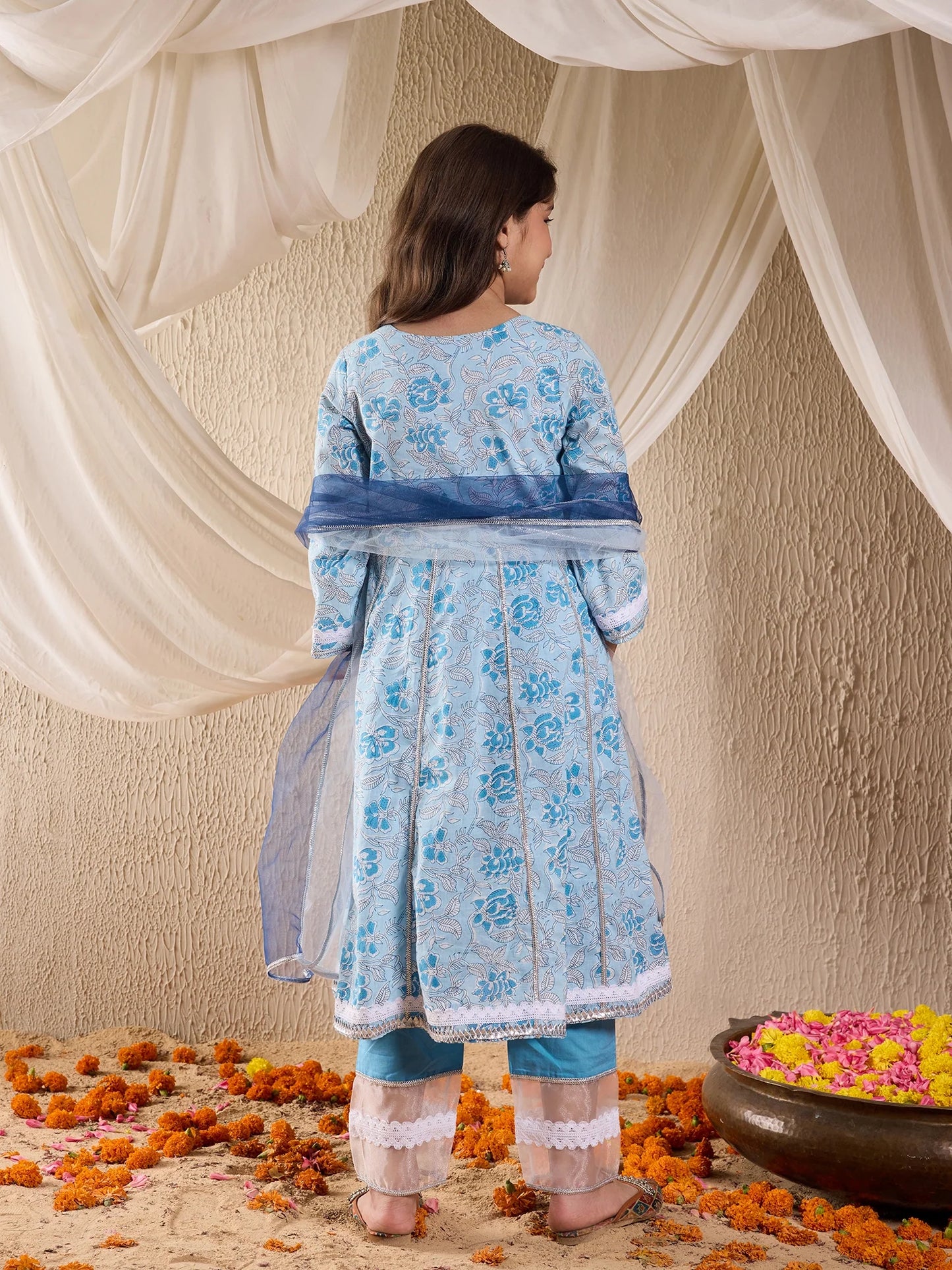 Girl - Blue Kurta Set with Dupatta