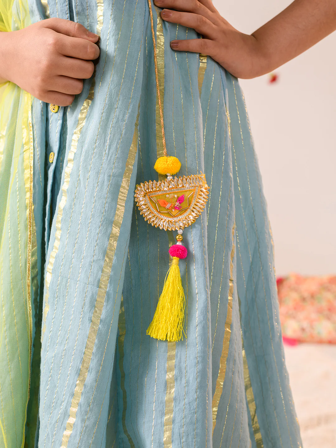 Girl - Blue Kurta with Yellow Sharara & Dupatta Set