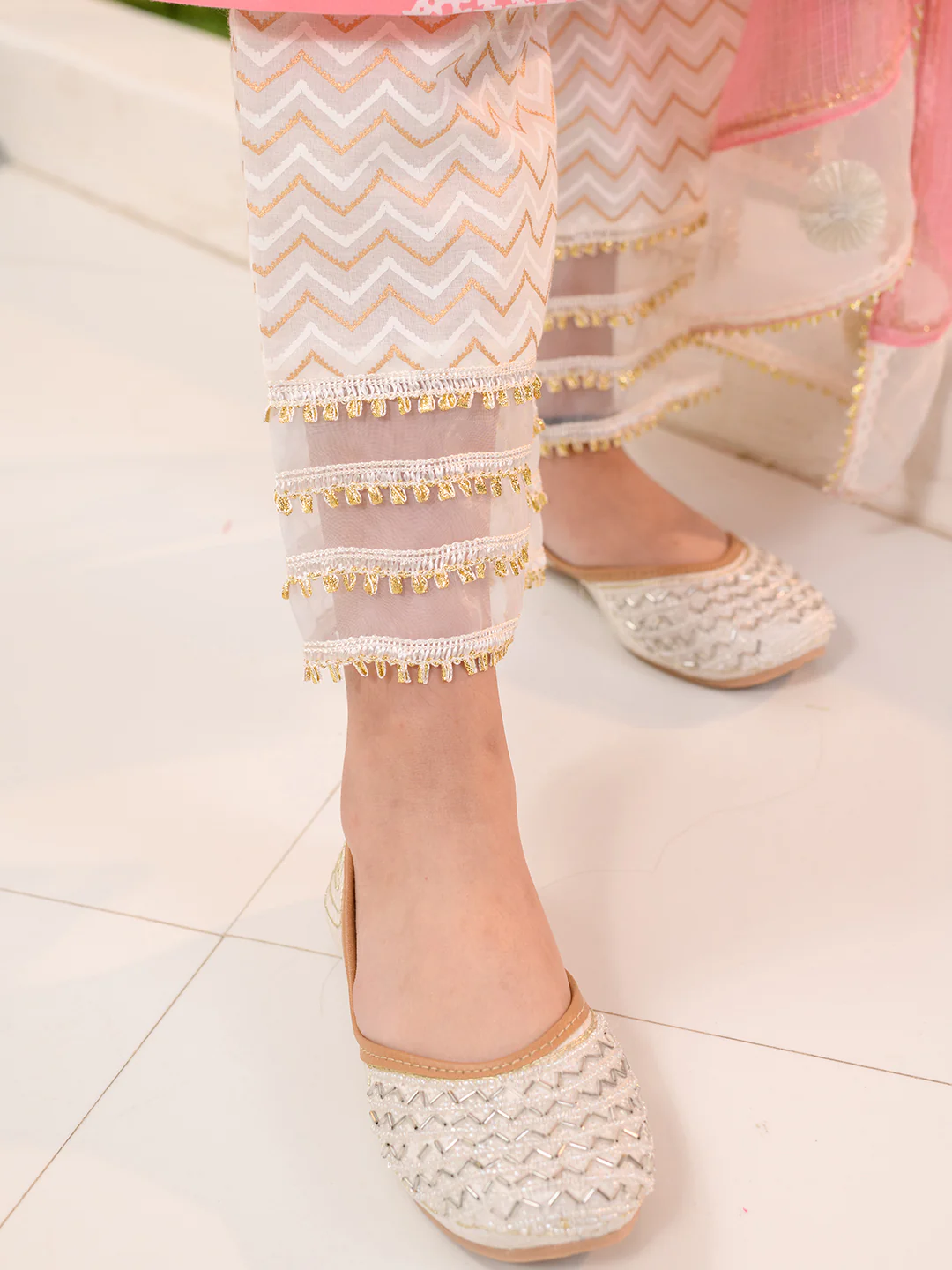 Girl - Cotton Pink Kurta with Offwhite Pant