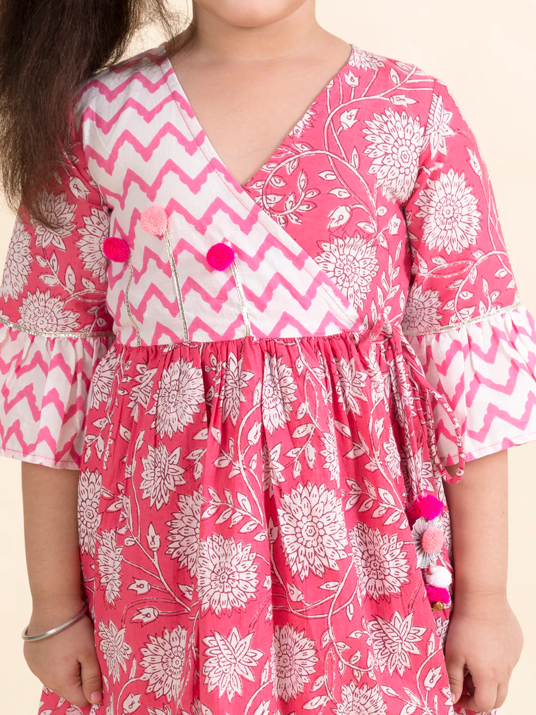 Girl - Pink Cotton Kurta with Dhoti Set