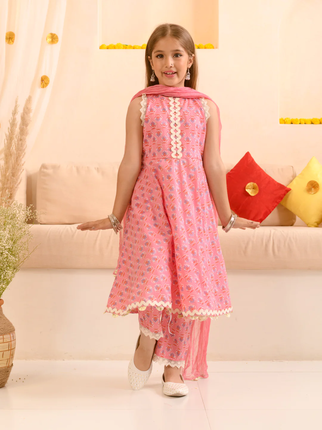 Girl - Cotton Pink Kurta with Pant Set