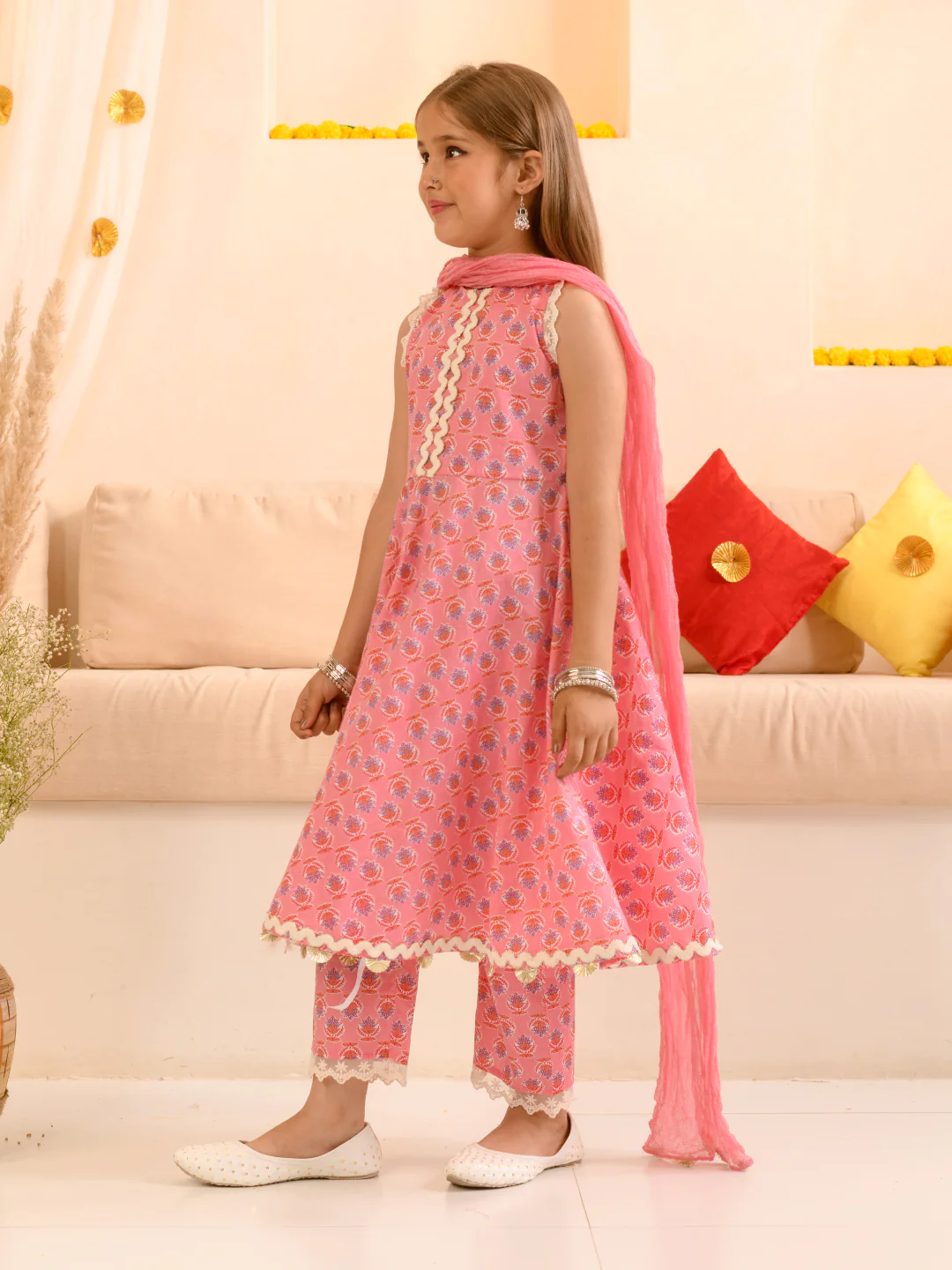 Girl - Cotton Pink Kurta with Pant Set