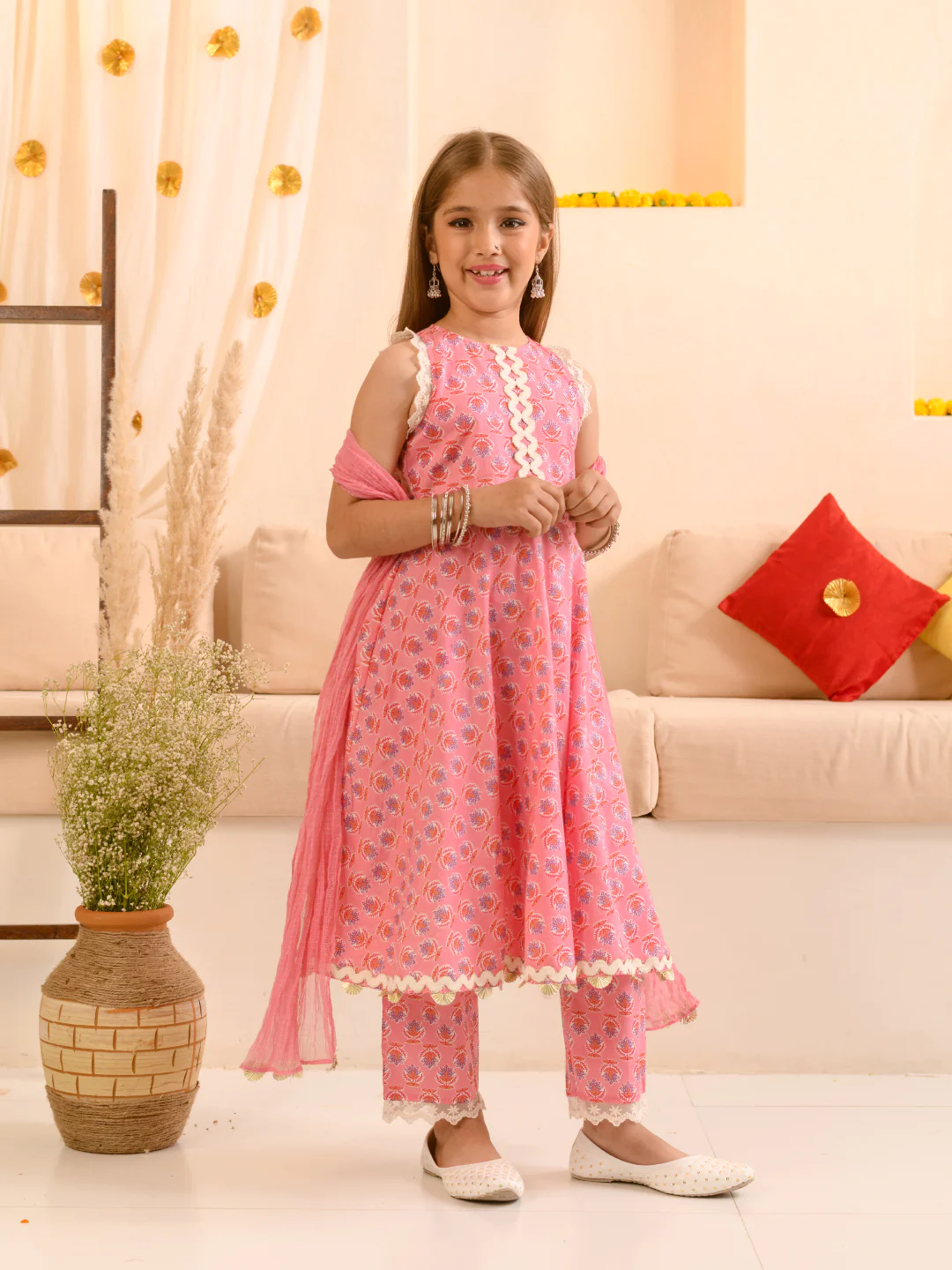 Girl - Cotton Pink Kurta with Pant Set