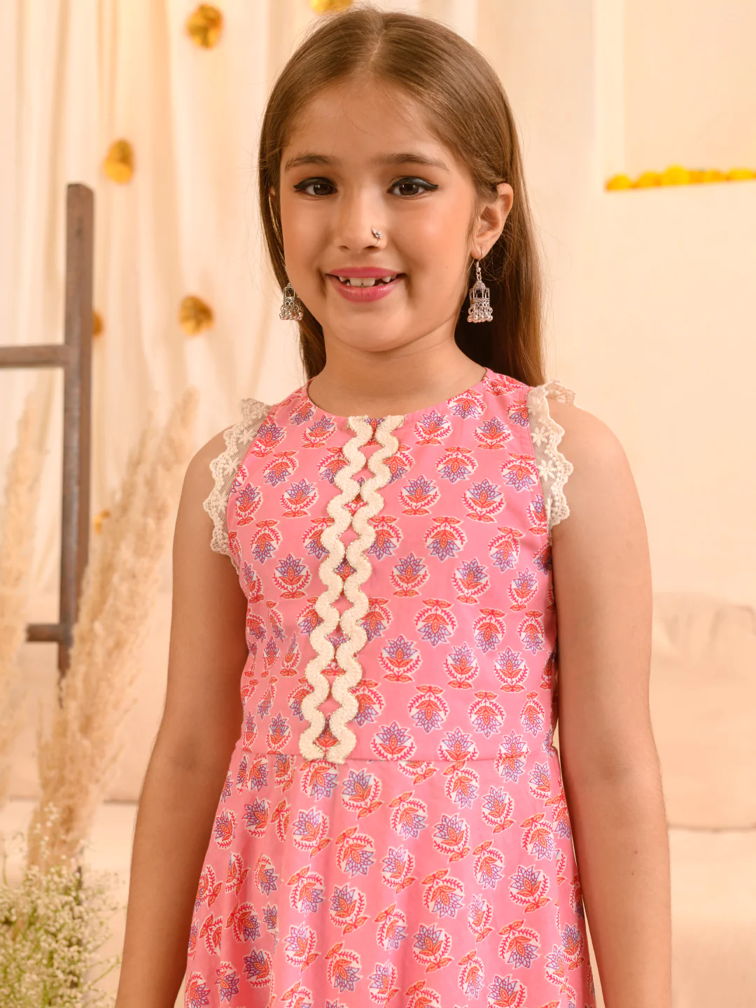 Girl - Cotton Pink Kurta with Pant Set