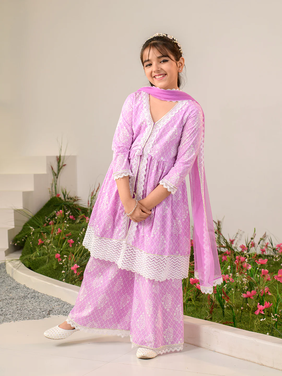 Girl - Purple Cotton Kurta Sharara Set