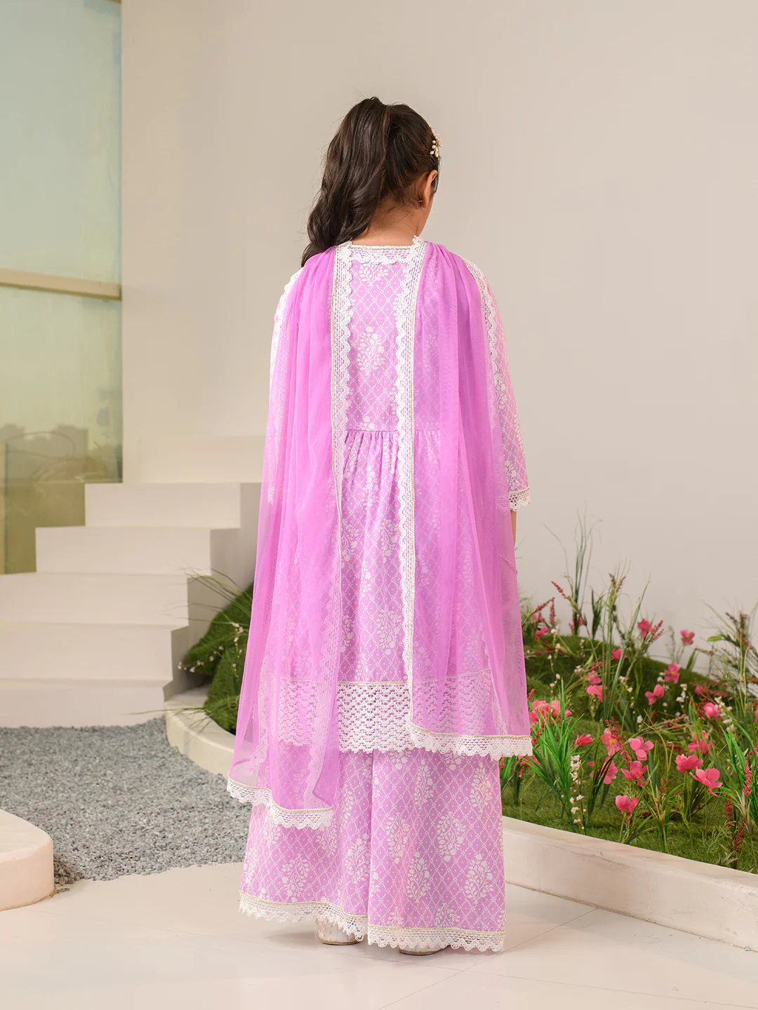 Girl - Purple Cotton Kurta Sharara Set