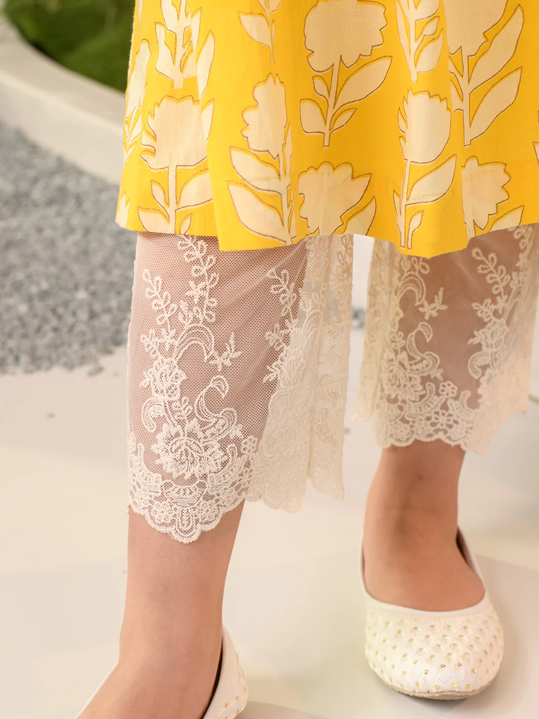 Girl - Yellow Floral Kurta with Pant & Dupatta