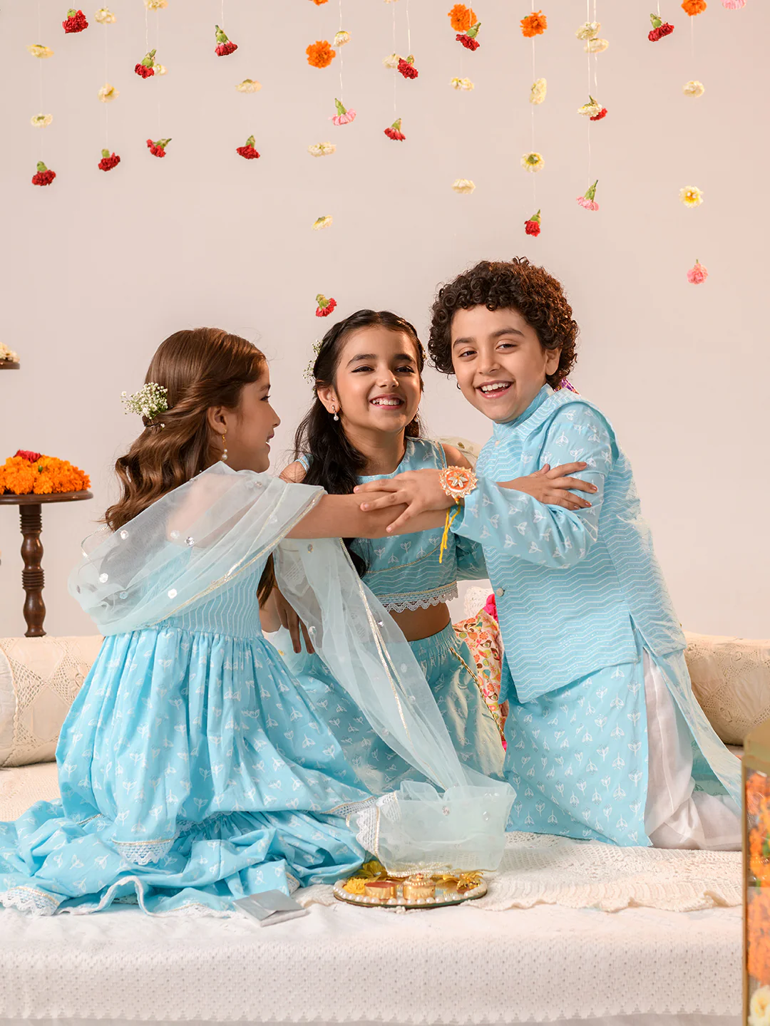 Girl - Light Blue Cotton Lehanga Choli with Dupatta