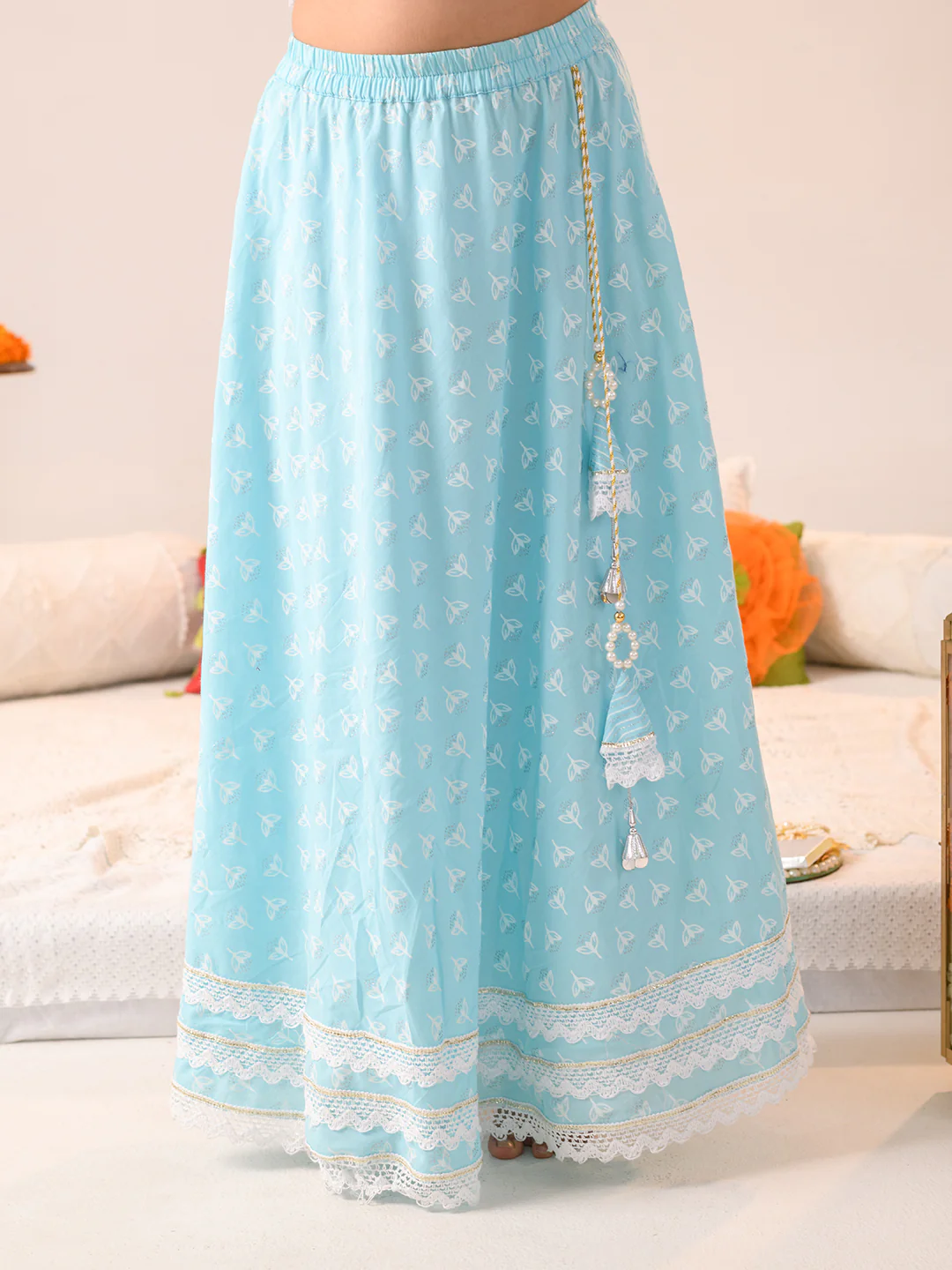 Girl - Light Blue Cotton Lehanga Choli with Dupatta