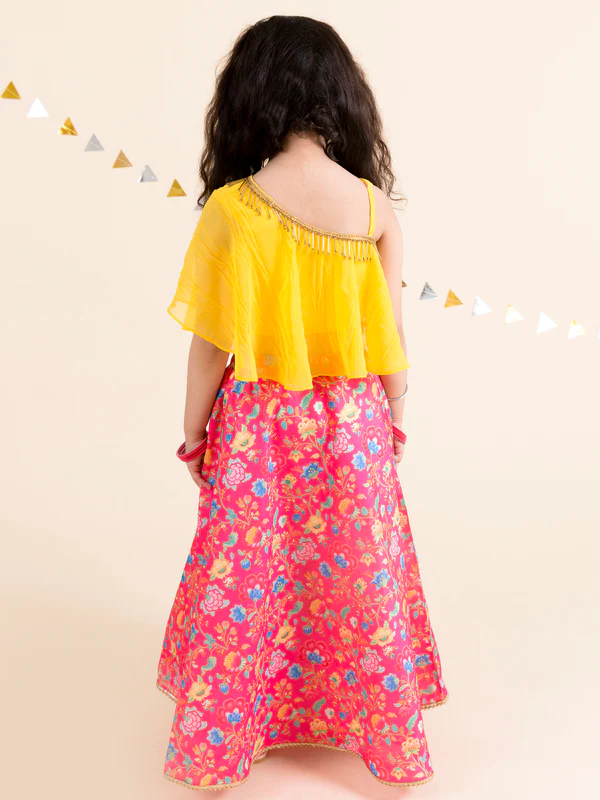 Girl - Floral Pinkish Lehanga with Yellow Choli