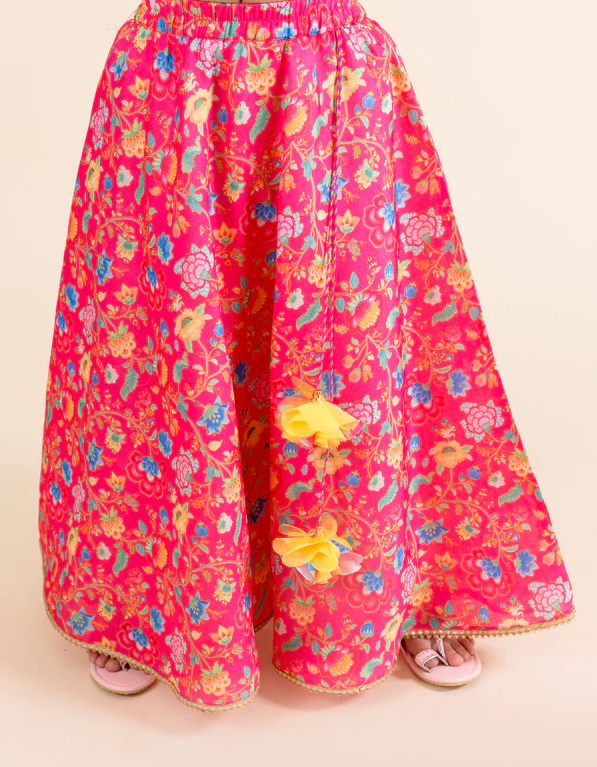 Girl - Floral Pinkish Lehanga with Yellow Choli