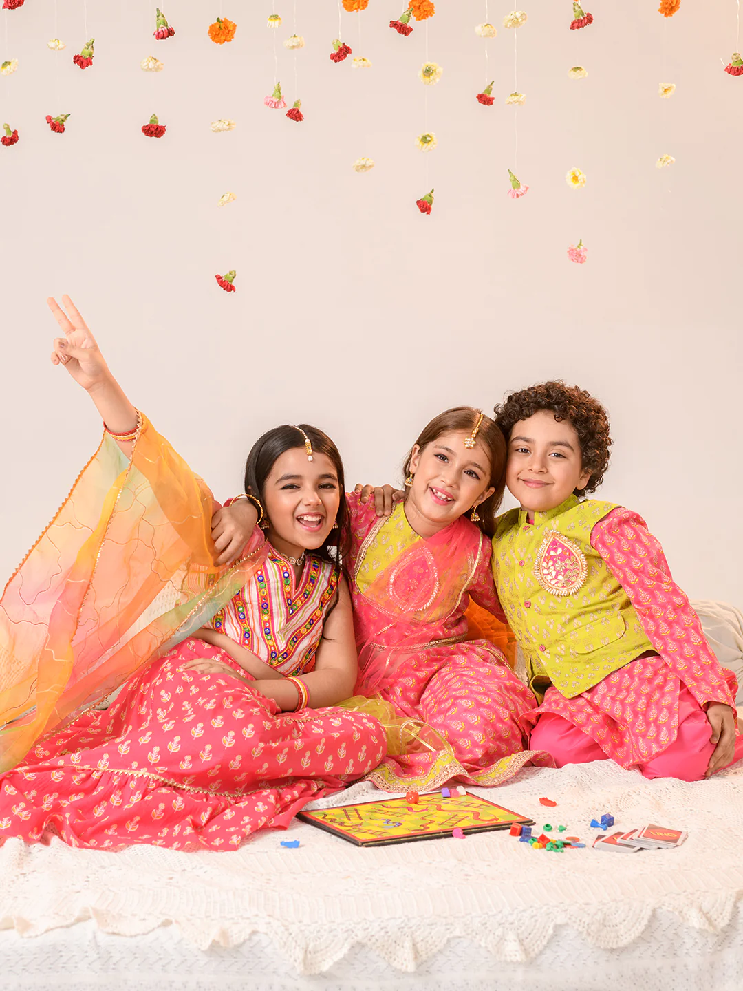 Girl - Pink & Green Gotta Patti Work Lehanga Choli with Dupatta