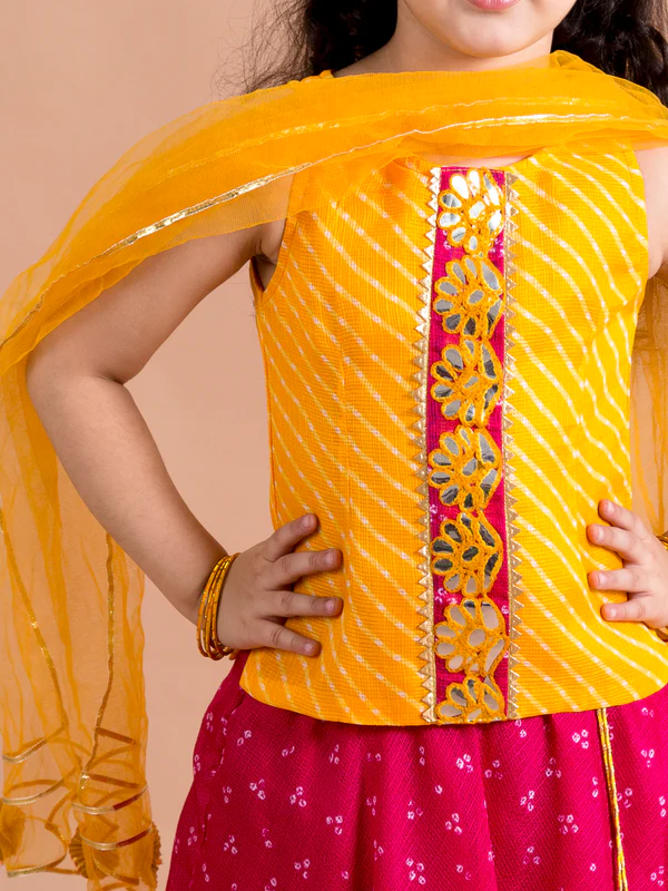 Girl - Yellow & Magenta Lehanga Choli with Dupatta