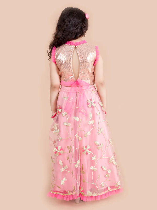 Girl - Pink & Gold Embroidered lehenga with Sequence with choli