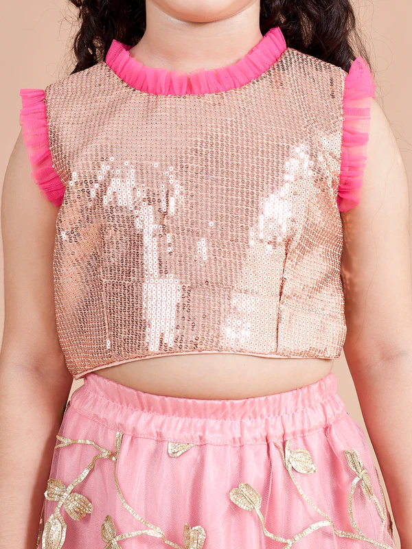 Girl - Pink & Gold Embroidered lehenga with Sequence with choli