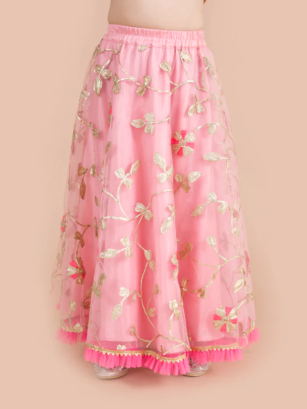 Girl - Pink & Gold Embroidered lehenga with Sequence with choli